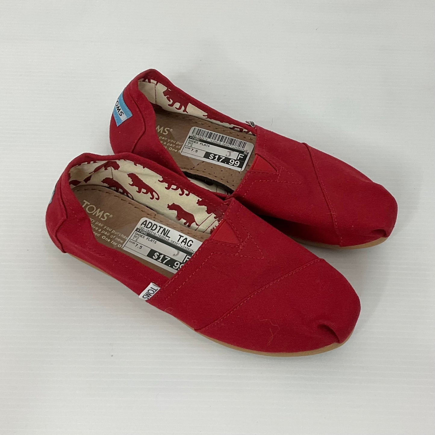 Red Shoes Flats Toms, Size 7.5