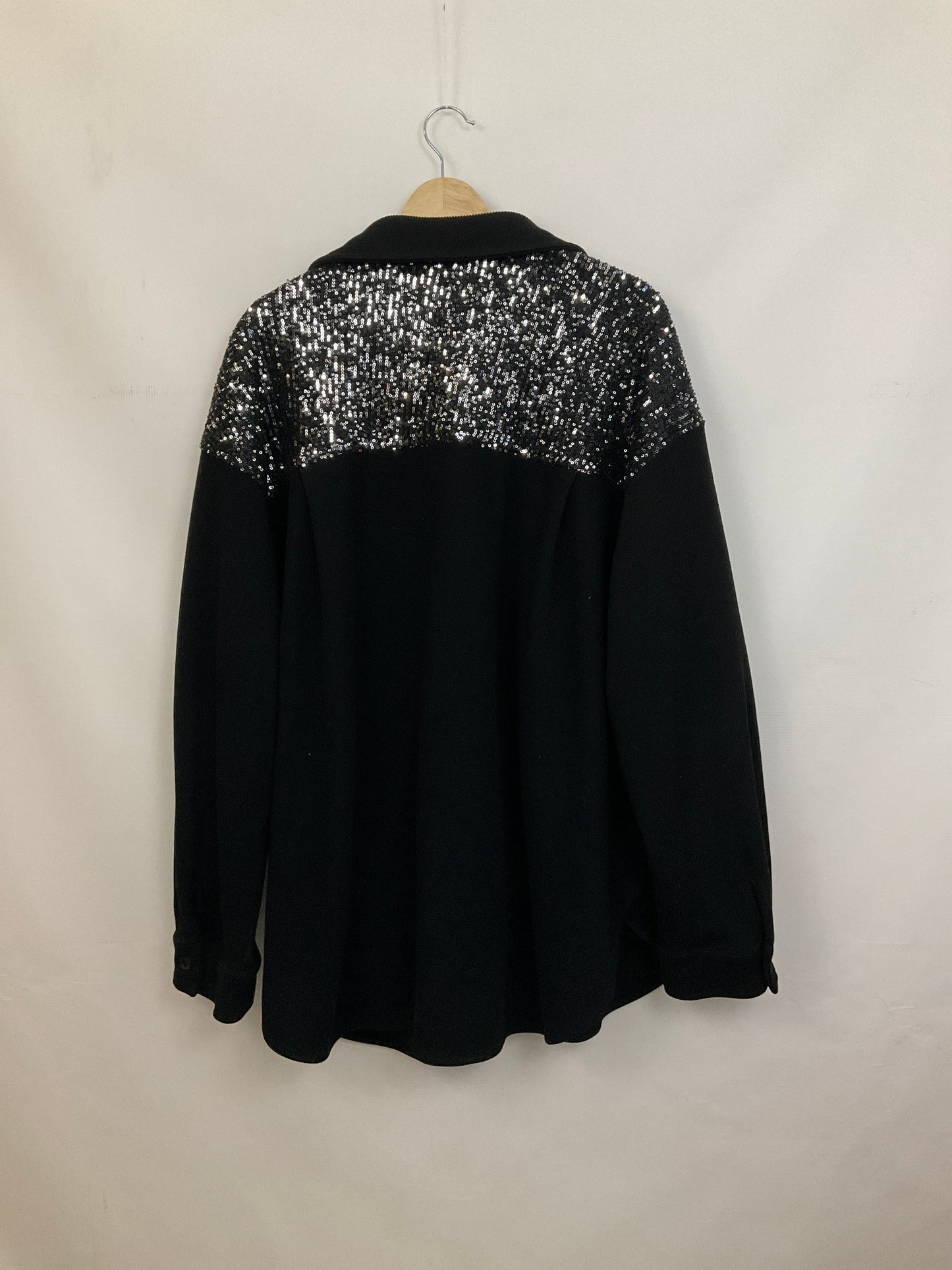 Jacket Shirt By Allie Rose In Black & Silver, Size: 2x