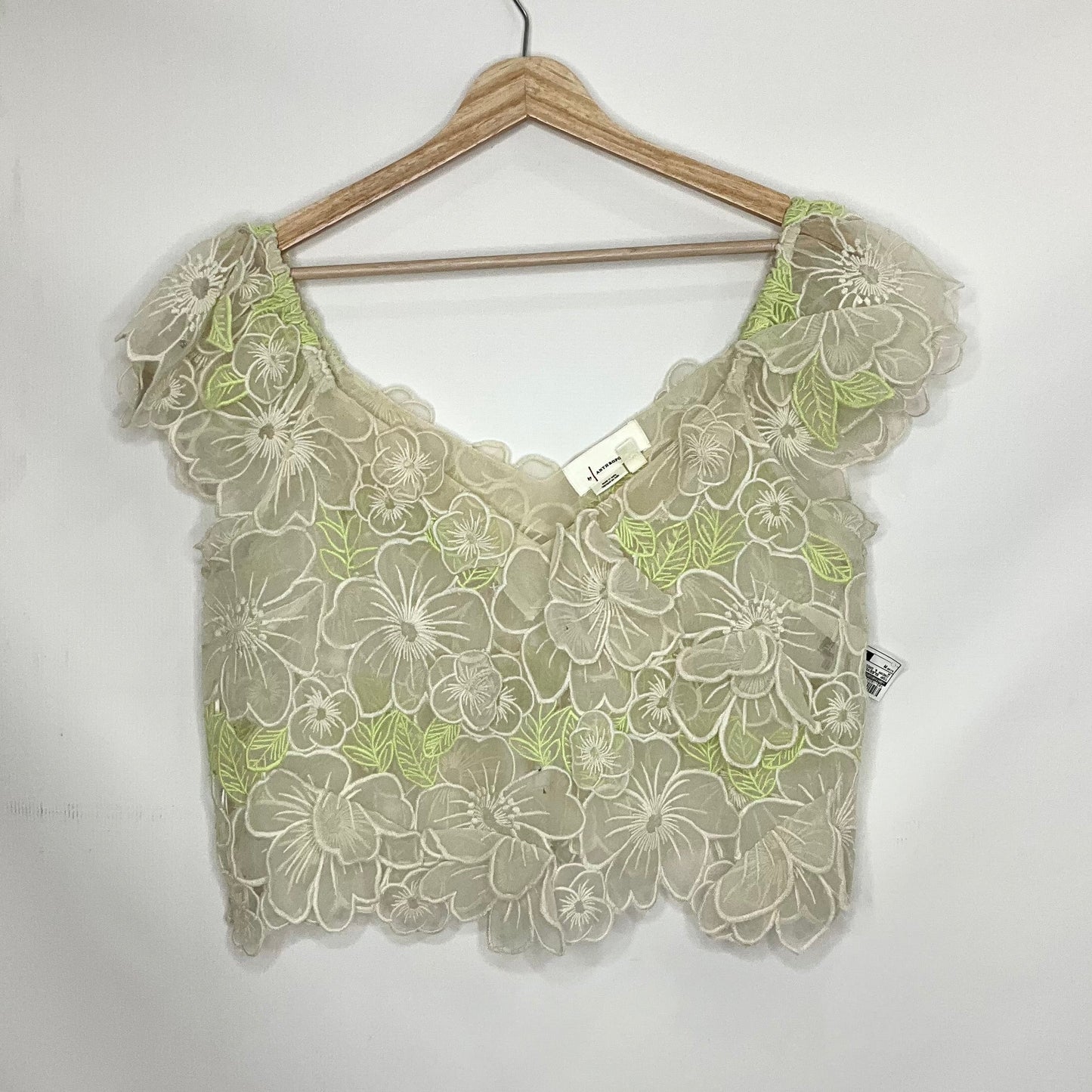 Cream & Green Top Sleeveless Anthropologie, Size M