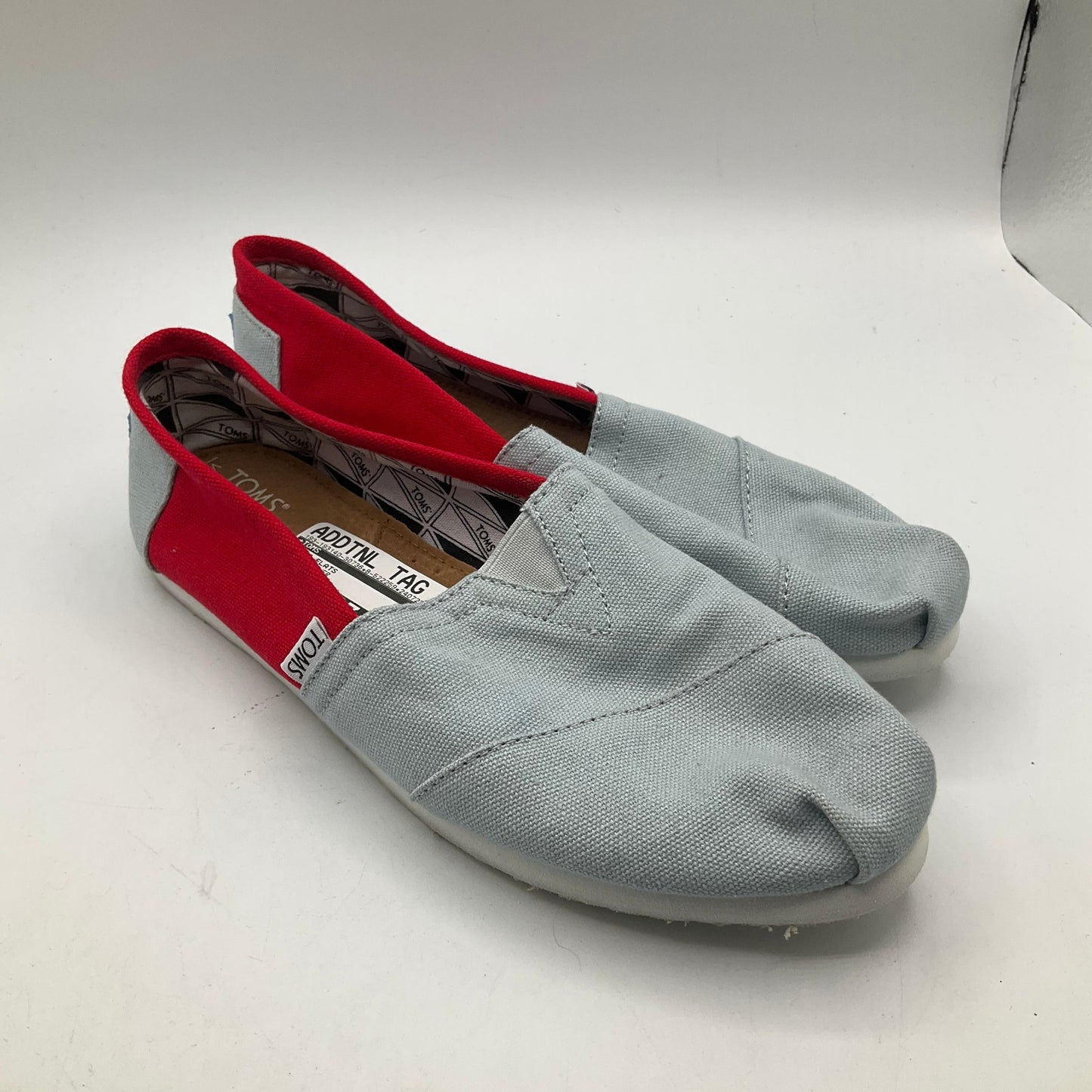 Red & Silver Shoes Flats Toms, Size 8.5