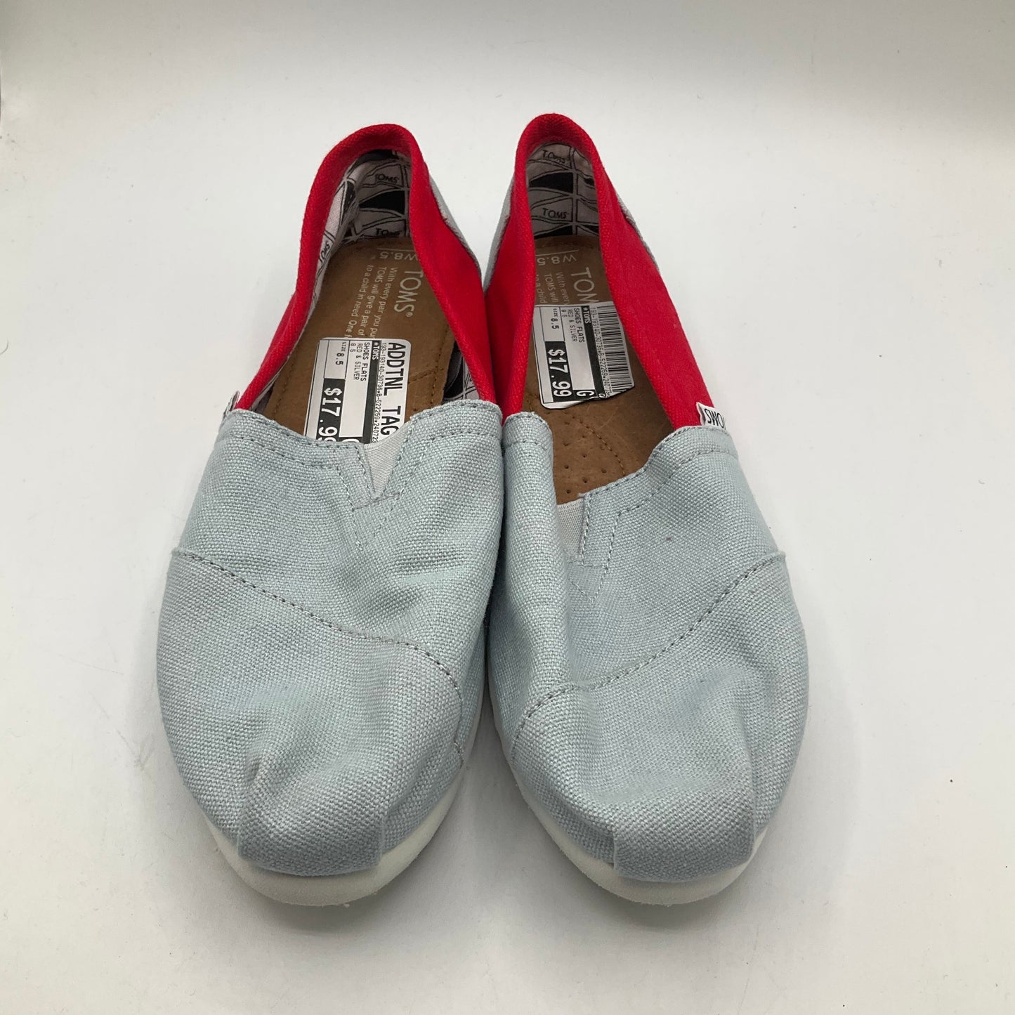 Red & Silver Shoes Flats Toms, Size 8.5