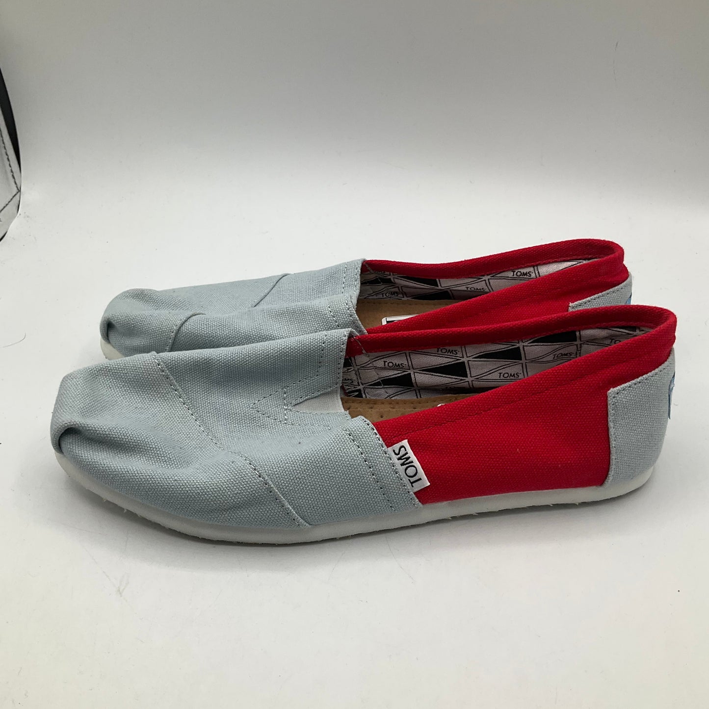 Red & Silver Shoes Flats Toms, Size 8.5