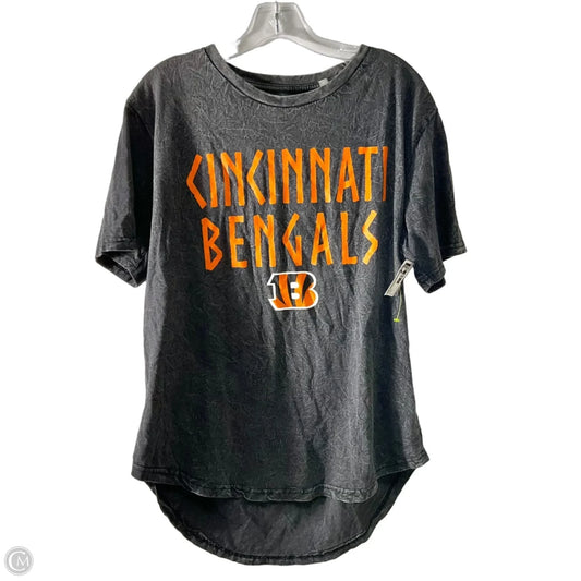 Athletic Top Short Sleeve By Cme In Grey & Orange, Size: L