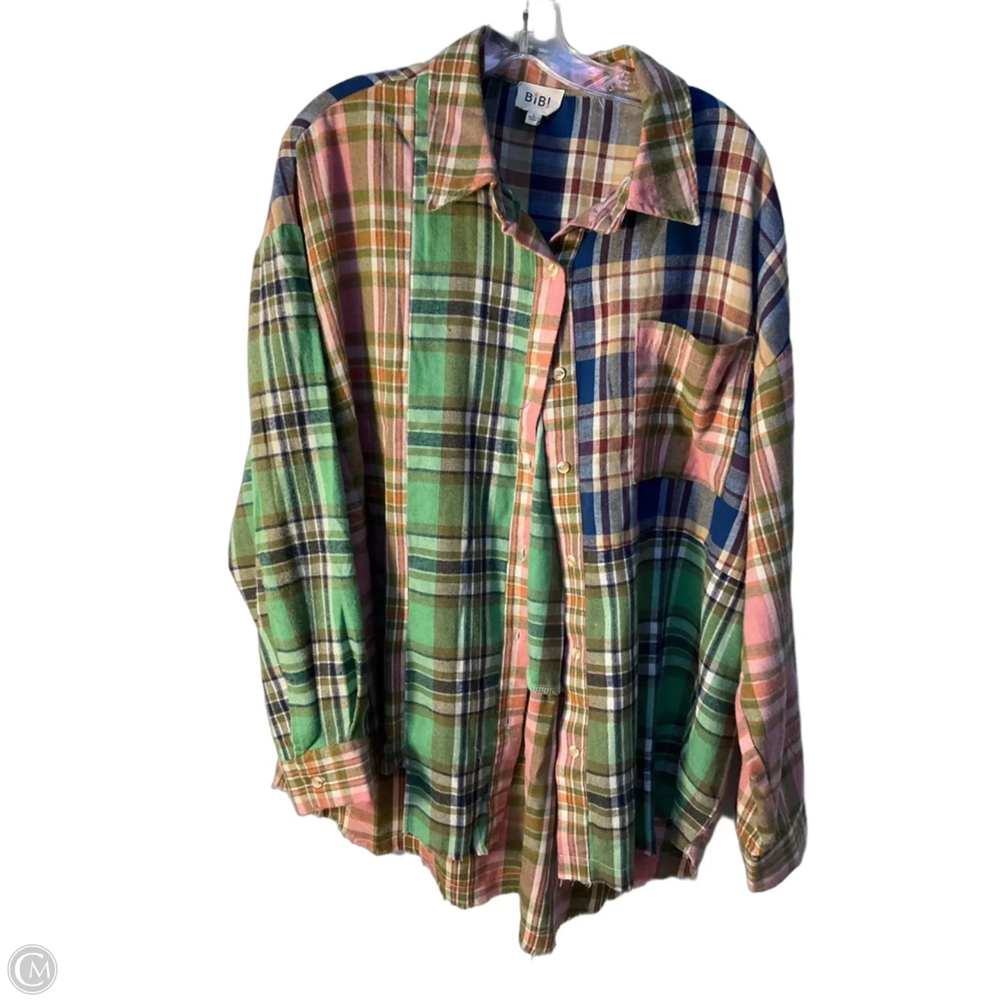 Top Long Sleeve By Bibi In Plaid Pattern, Size: L