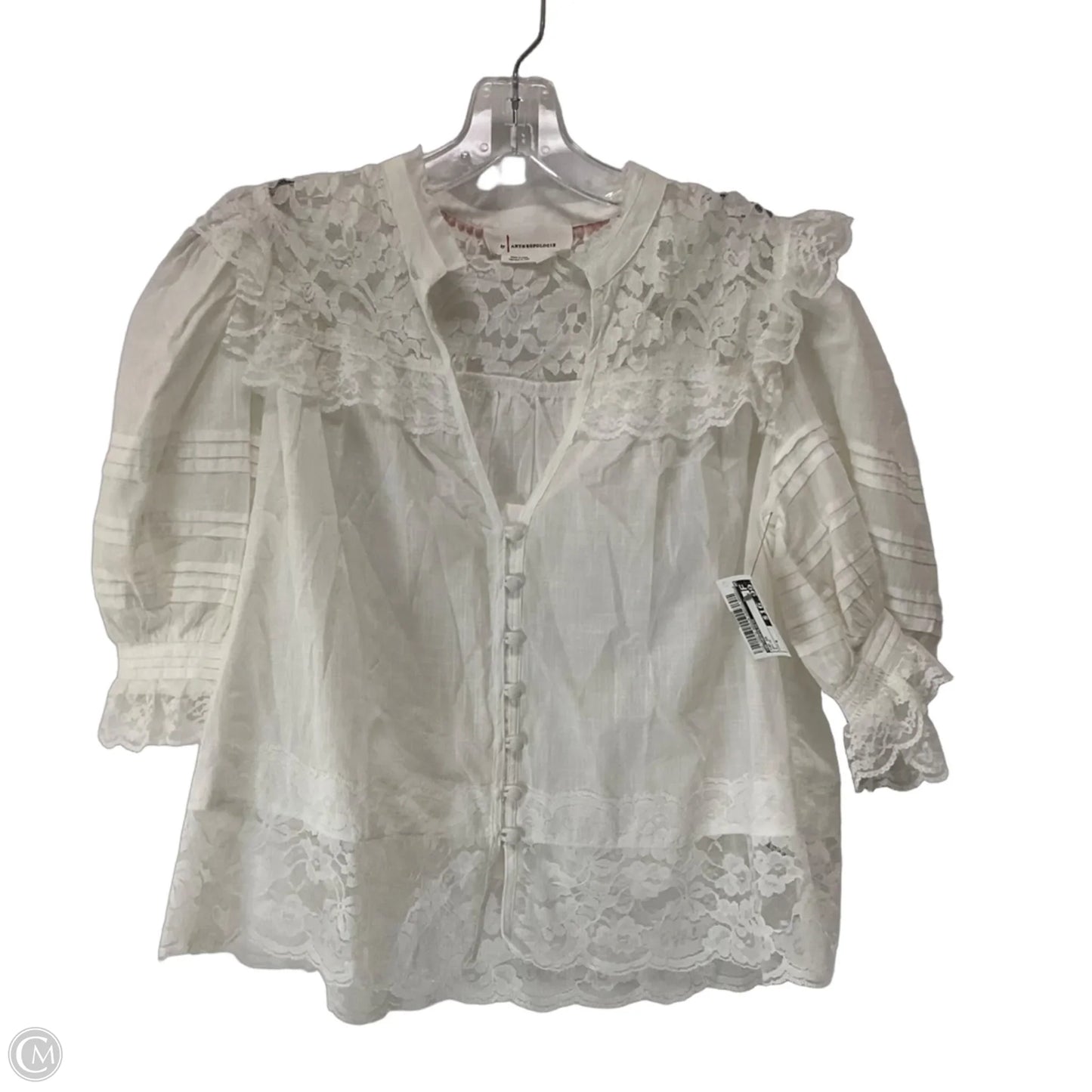 Top Short Sleeve By Anthropologie In White, Size: S
