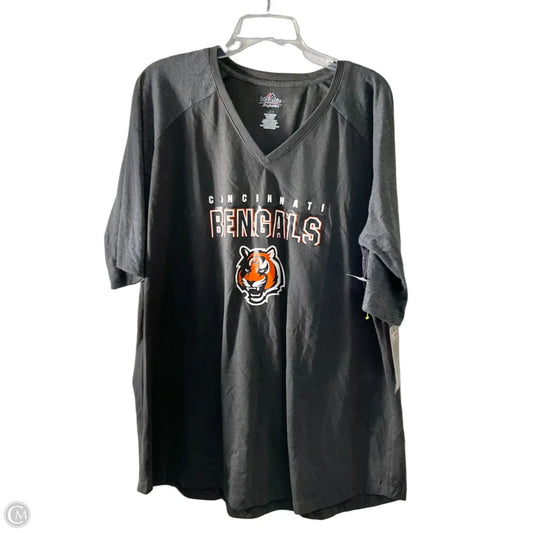 Athletic Top Short Sleeve By Majestic In Grey & Orange, Size: 3x