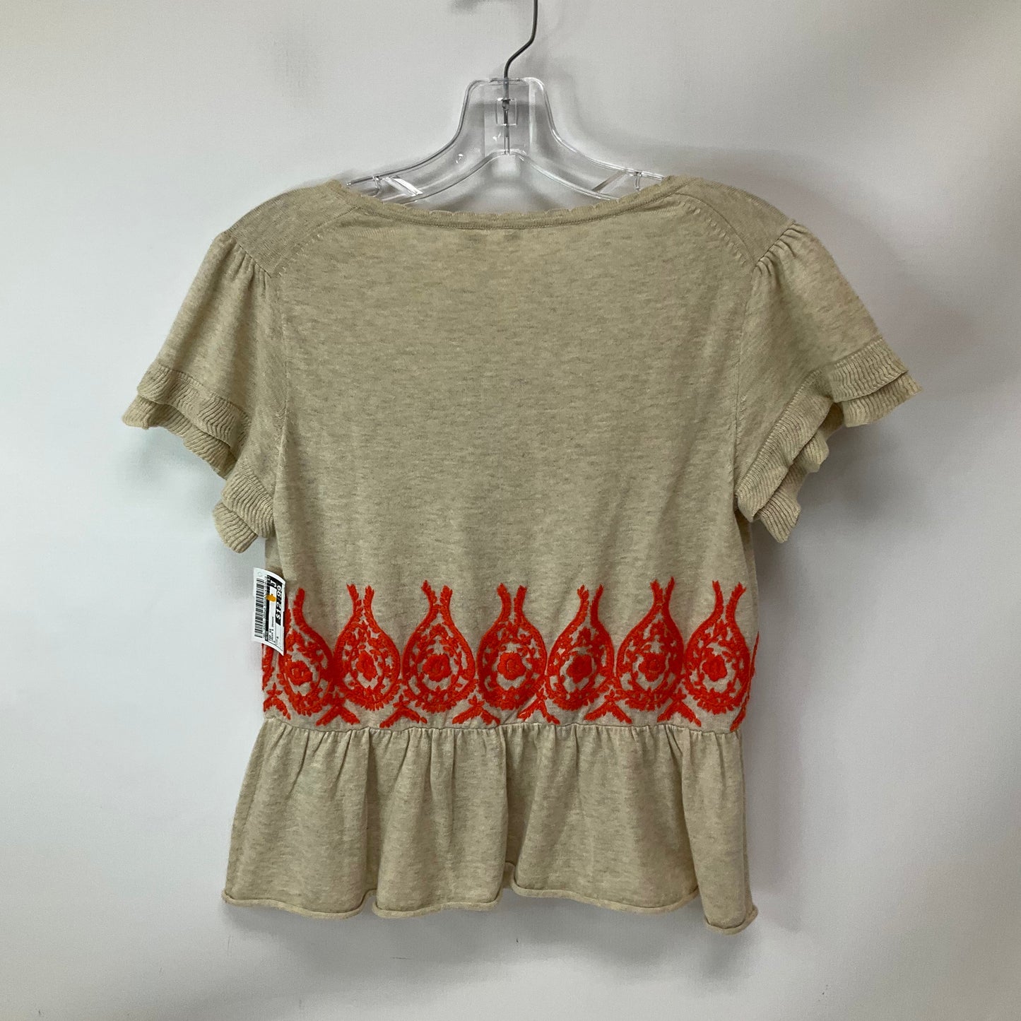 Top Short Sleeve By Moth In Cream & Orange, Size: S