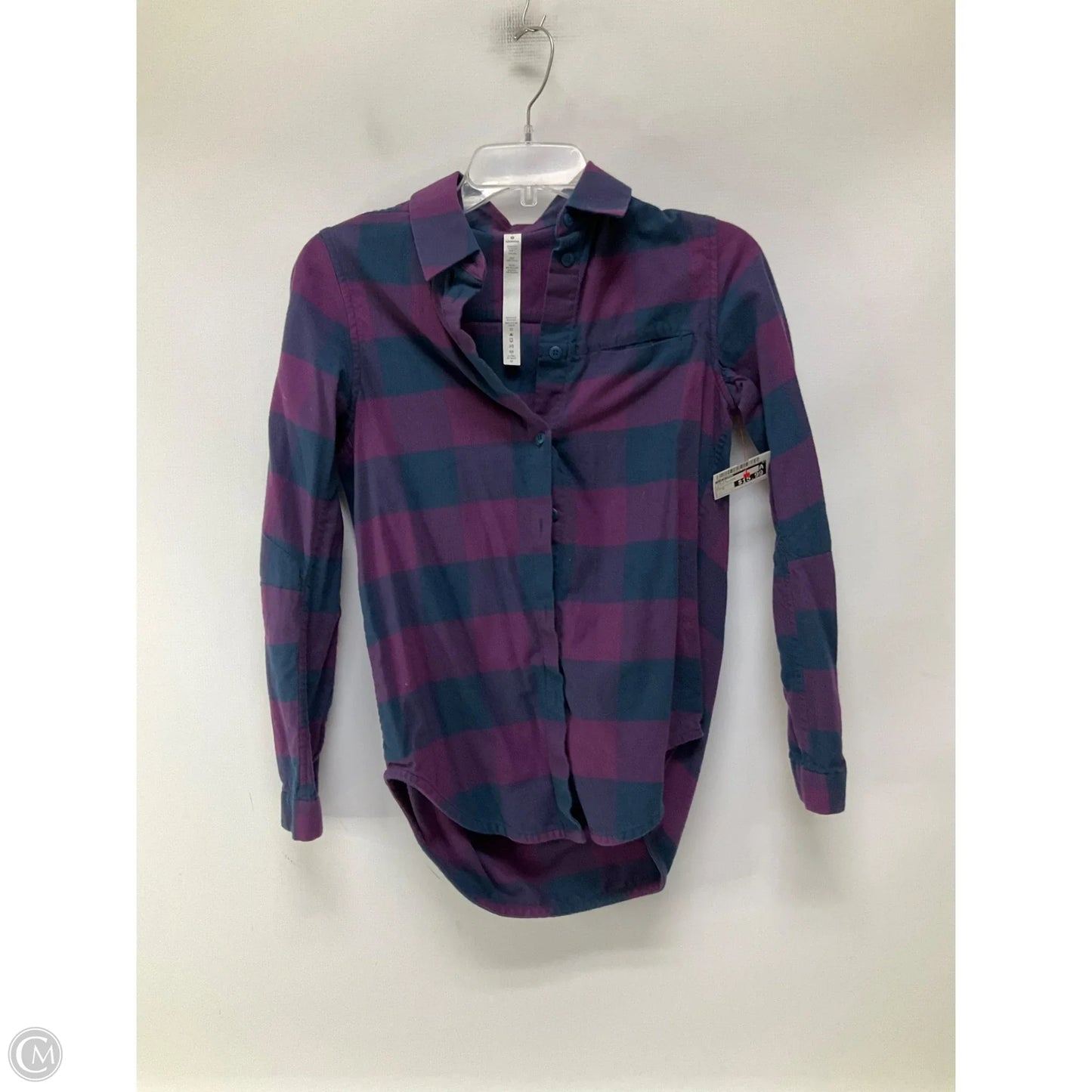 Top Long Sleeve By Lululemon In Plaid Pattern, Size: 2