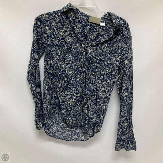 Top Long Sleeve By Maeve In Blue & Cream, Size: 0