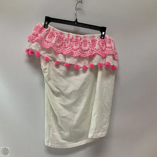 Top Short Sleeve Designer By Lilly Pulitzer In Cream & Pink, Size: M