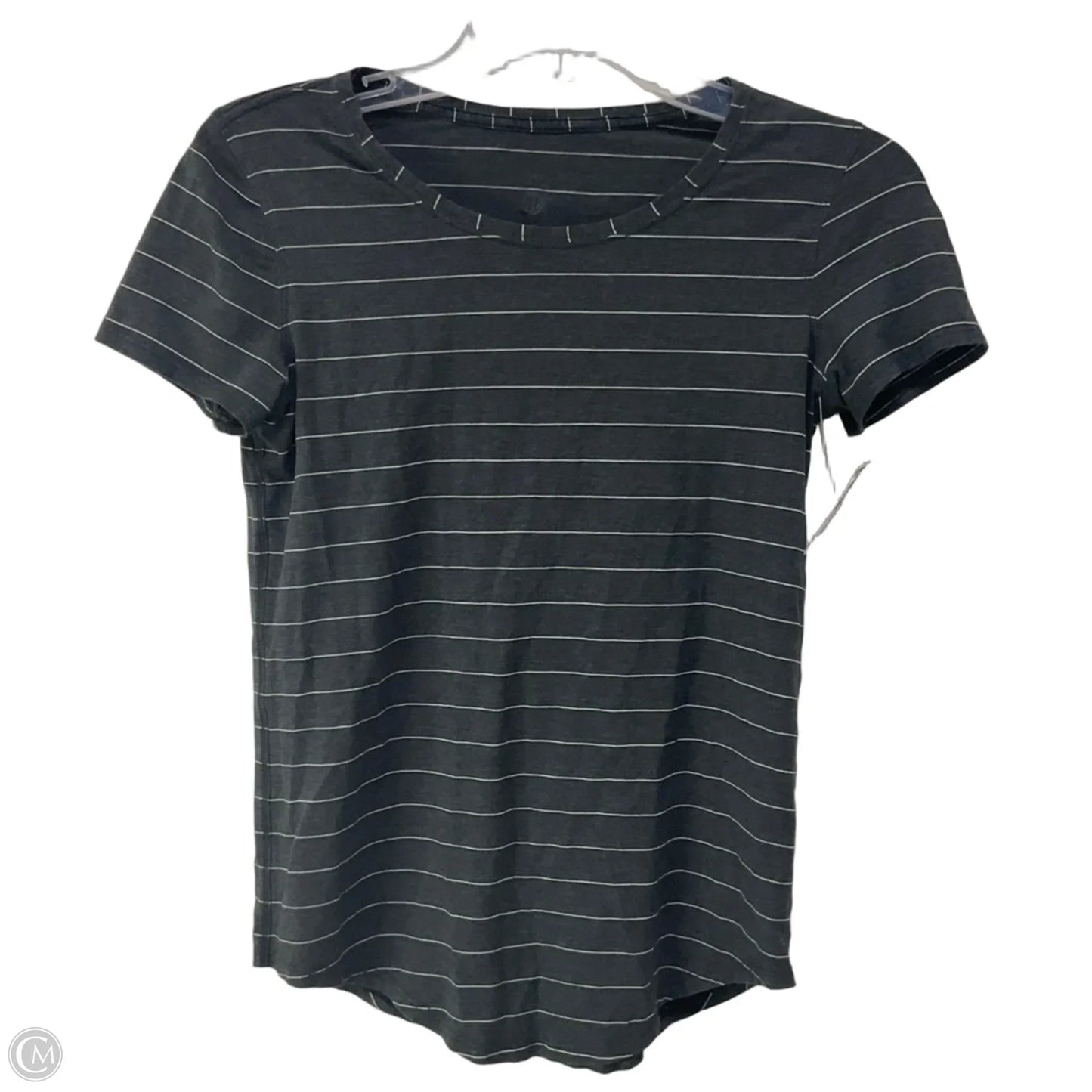 Athletic Top Short Sleeve By Lululemon In Grey & White, Size: 4