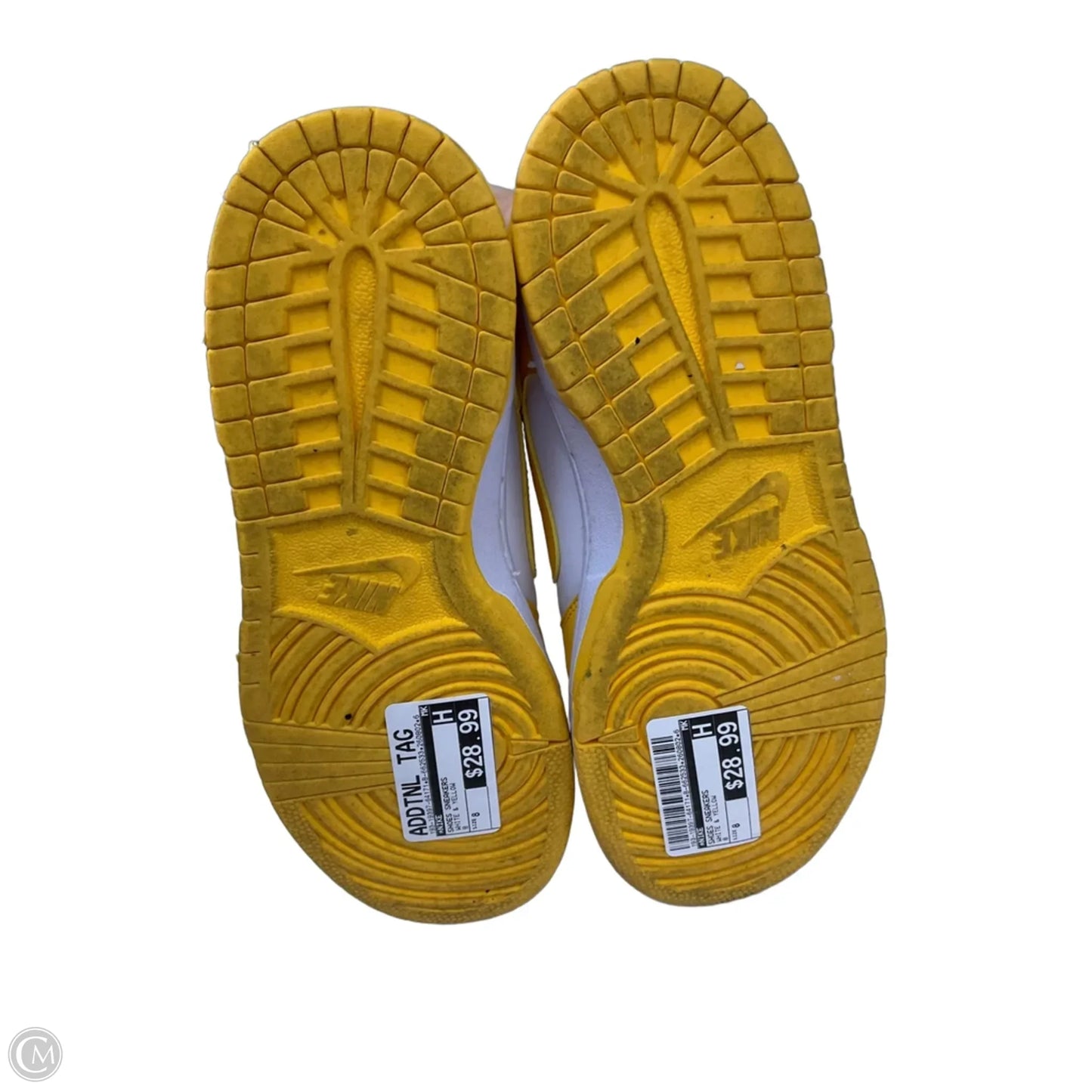 Shoes Sneakers By Nike In White & Yellow, Size: 8