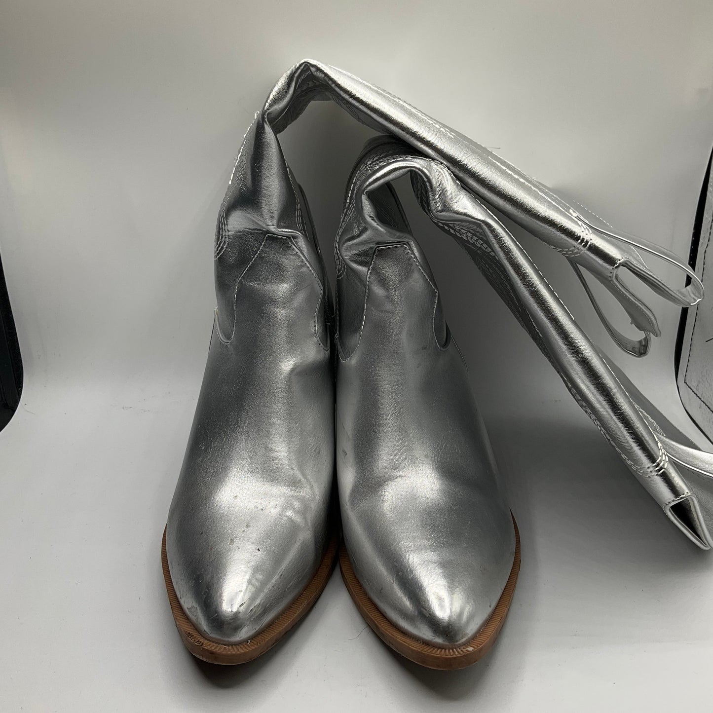 Boots Western By Fashion Nova In Silver, Size: 9