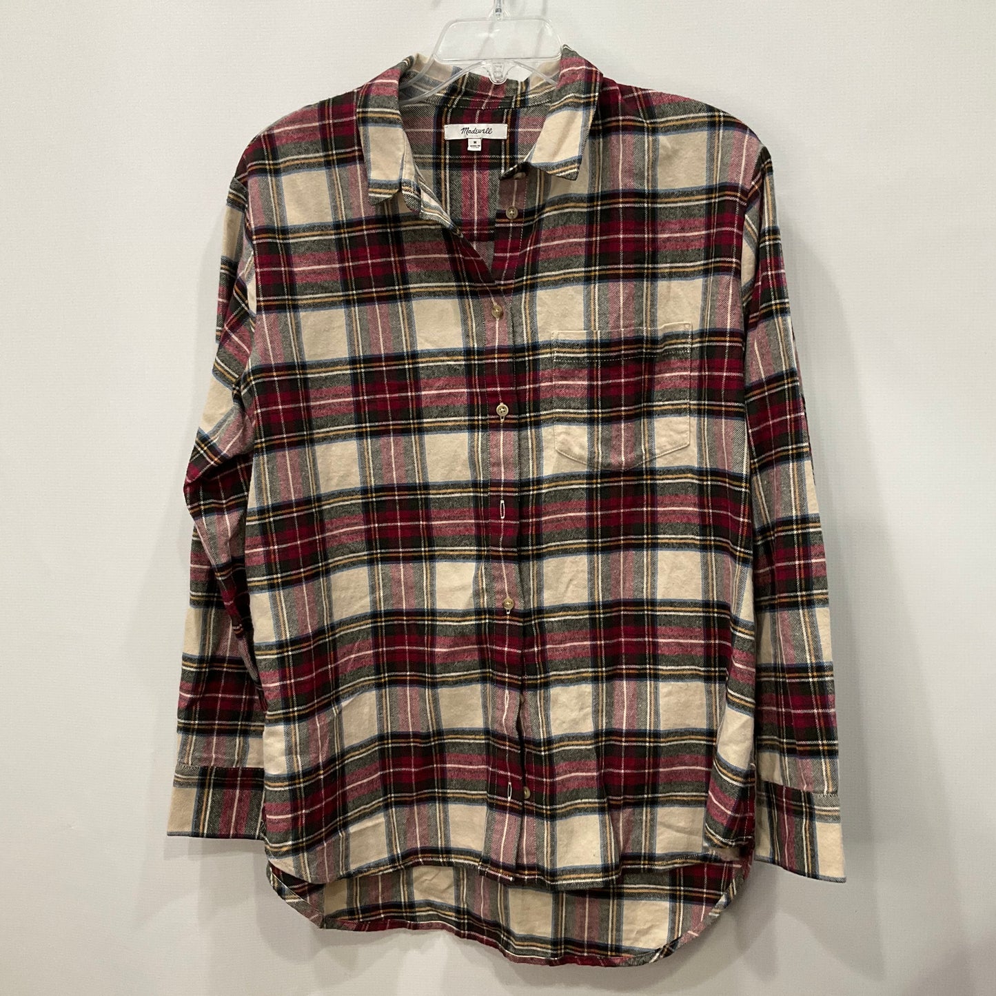 Top Long Sleeve By Madewell In Plaid Pattern, Size: M