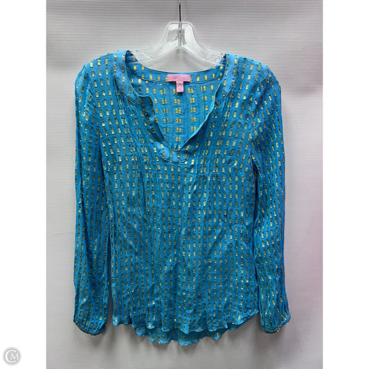 Top Long Sleeve Designer By Lilly Pulitzer In Blue & Gold, Size: S