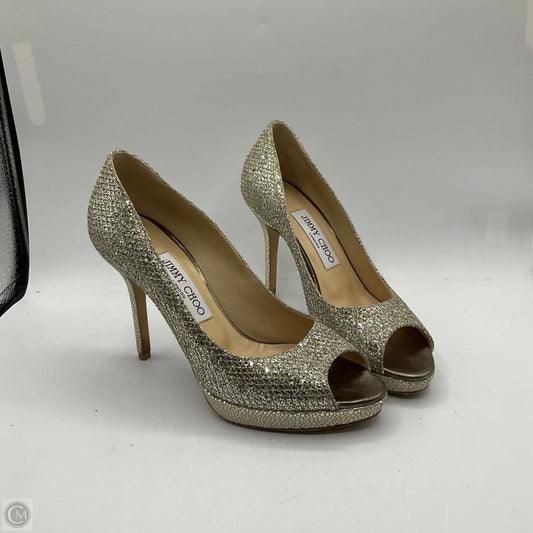 Shoes Luxury Designer By Jimmy Choo In Gold, Size: 7