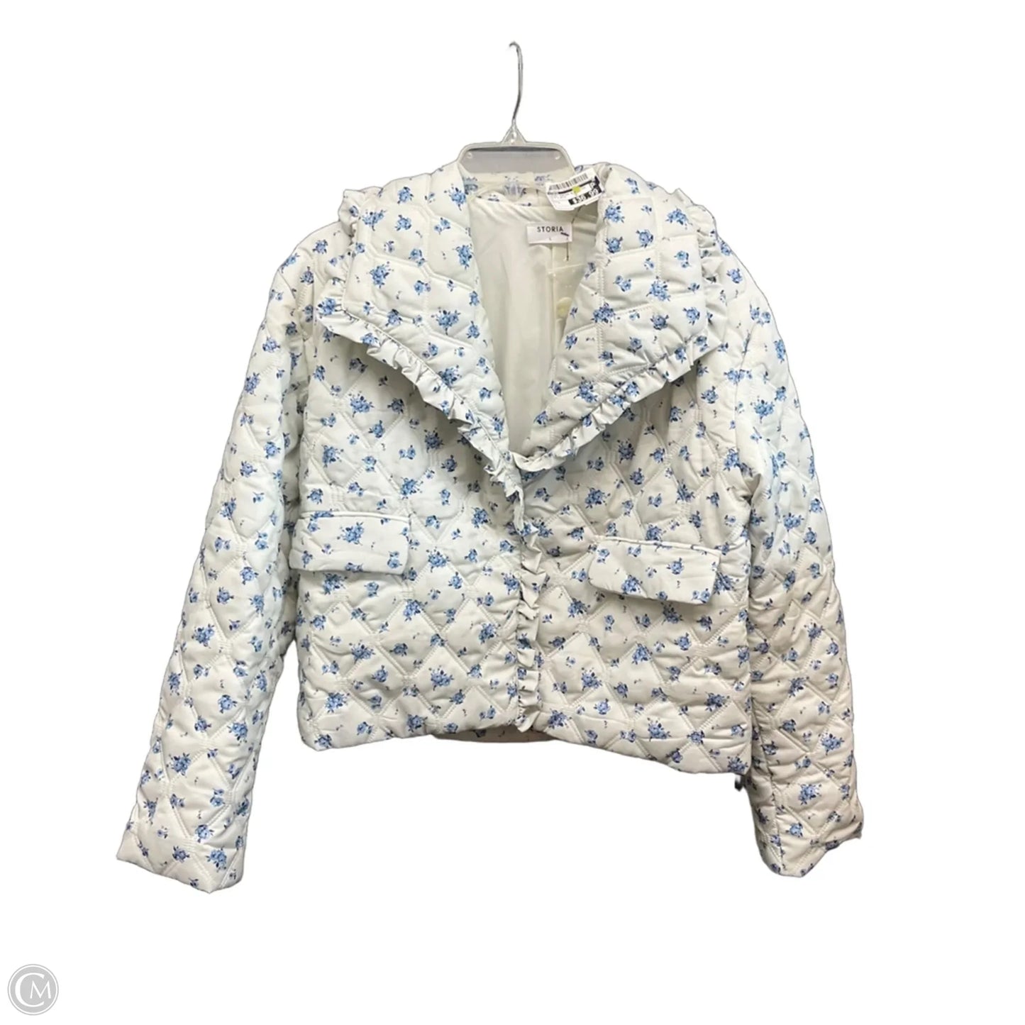 Jacket Puffer & Quilted By Storia In Blue & White, Size: L
