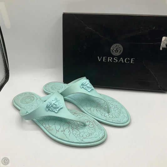 Sandals Luxury Designer By Versace In Blue, Size: 9