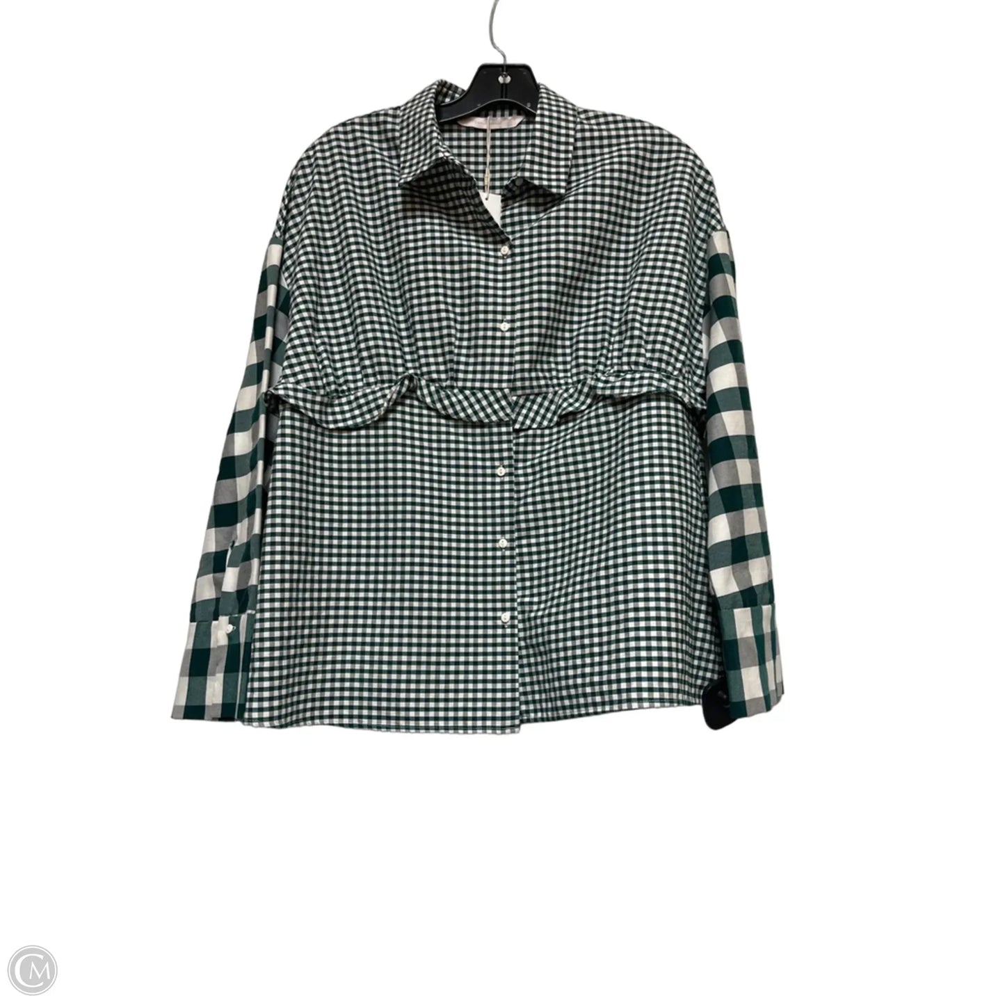 Top Long Sleeve By Zara In Green & White, Size: M