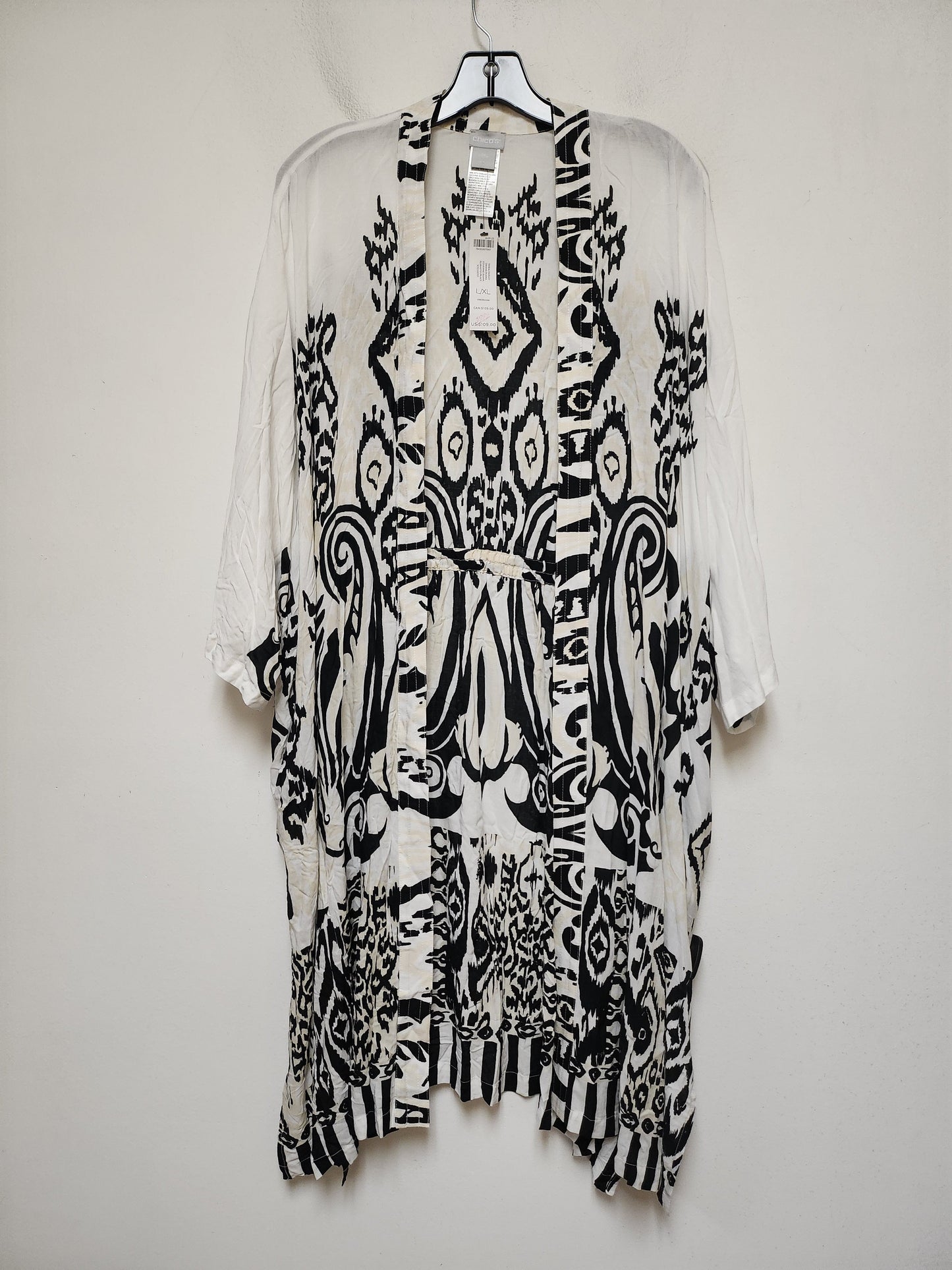 Kimono By Chicos In Black & White, Size: Xl