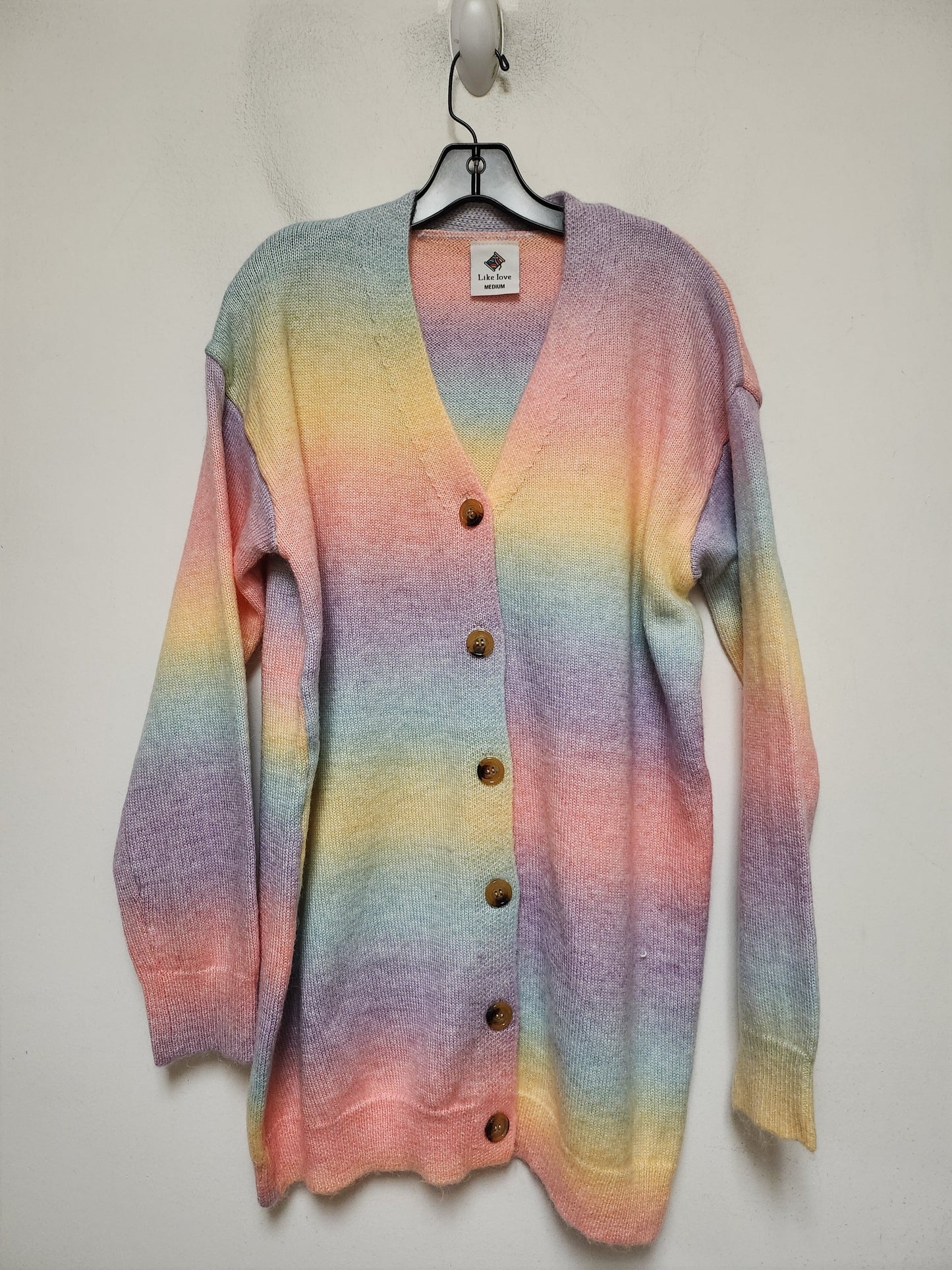 Sweater Cardigan By Clothes Mentor In Rainbow Print, Size: M