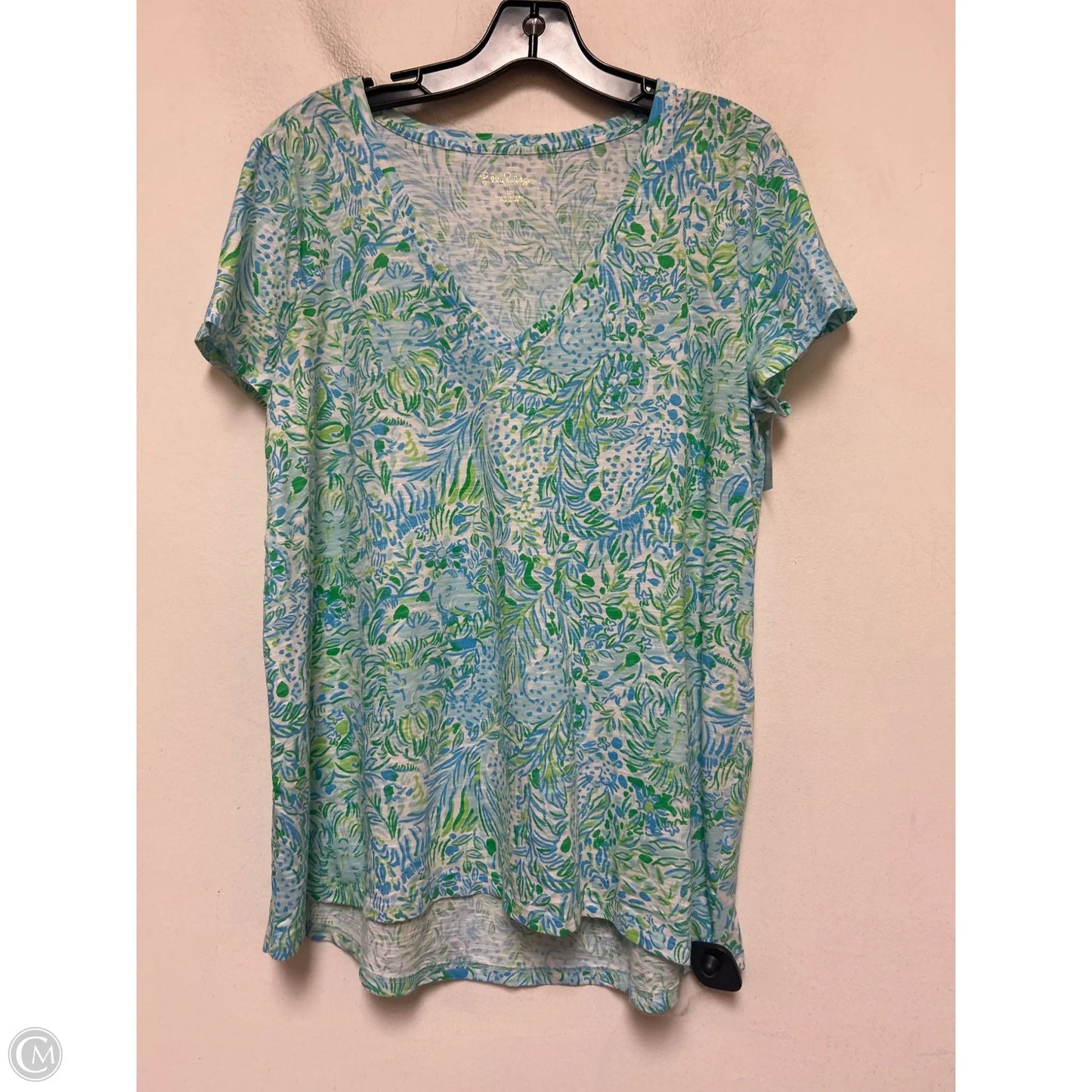 Top Short Sleeve Designer By Lilly Pulitzer In Blue & Green, Size: L