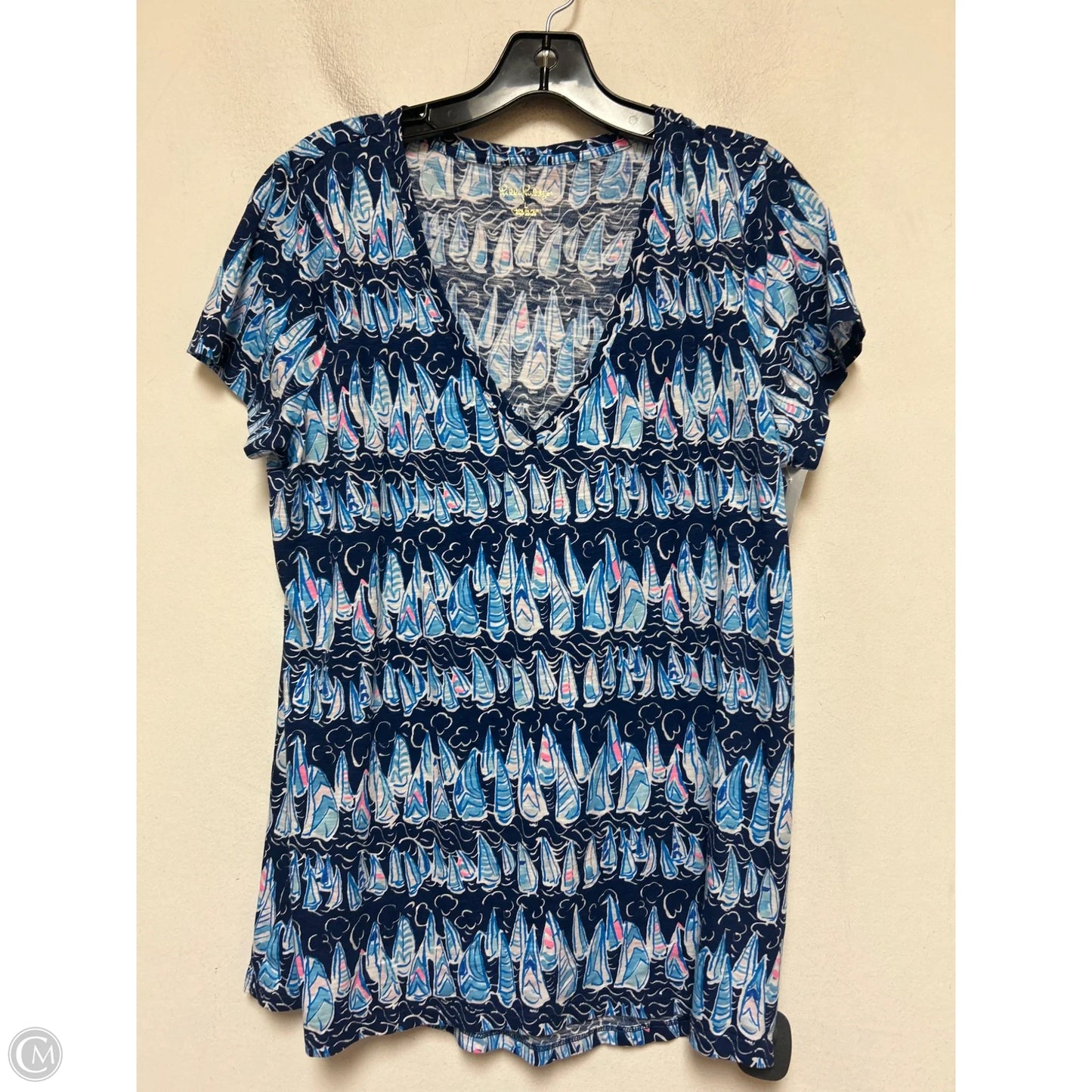 Top Short Sleeve Designer By Lilly Pulitzer In Blue, Size: L