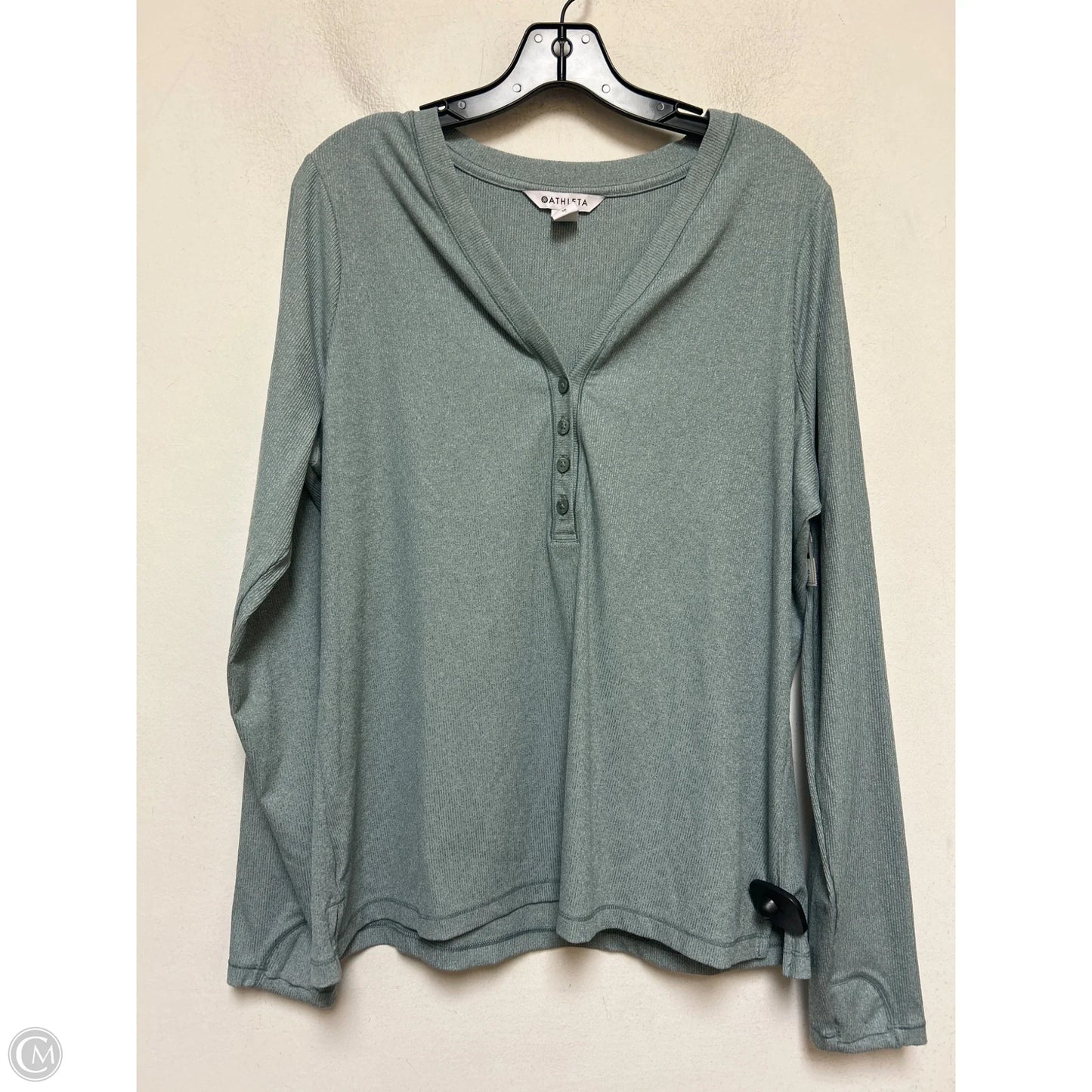 Athletic Top Long Sleeve Crewneck By Athleta In Green, Size: 1x