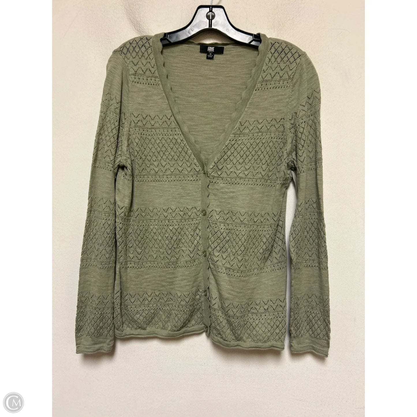Sweater Cardigan Designer By Frye In Green, Size: M