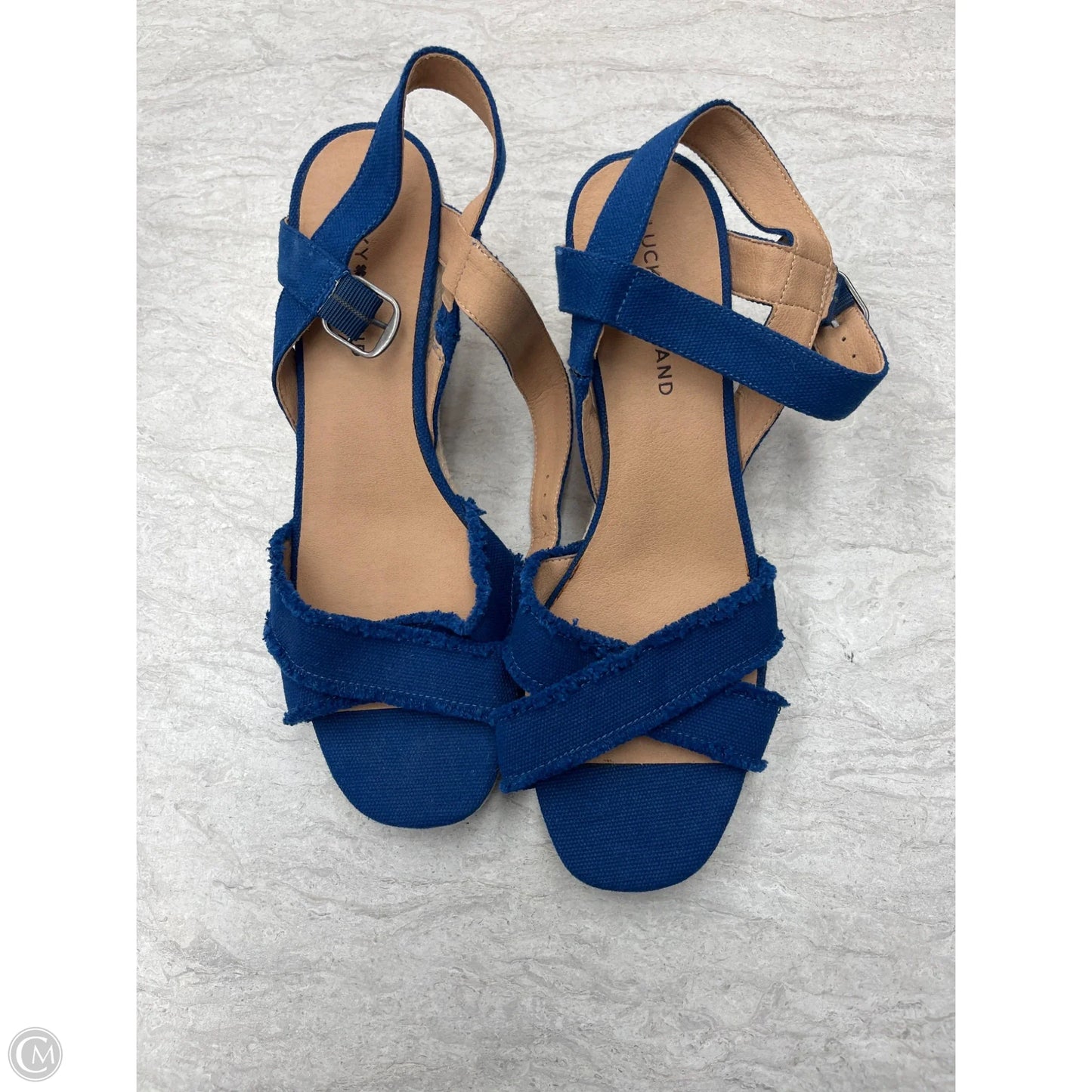 Sandals Heels Wedge By Lucky Brand In Blue & Tan, Size: 10