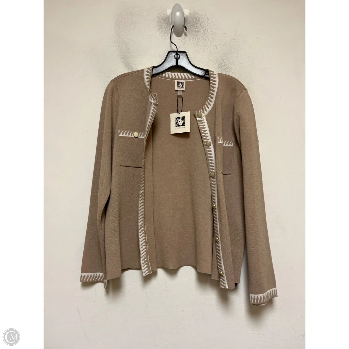 Sweater Cardigan By Anne Klein In Tan, Size: M