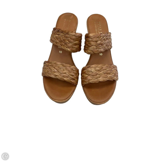 Sandals Heels Wedge By Italian Shoemakers In Tan, Size: 10