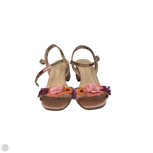 Sandals Heels Block By Betsey Johnson In Floral Print, Size: 8.5