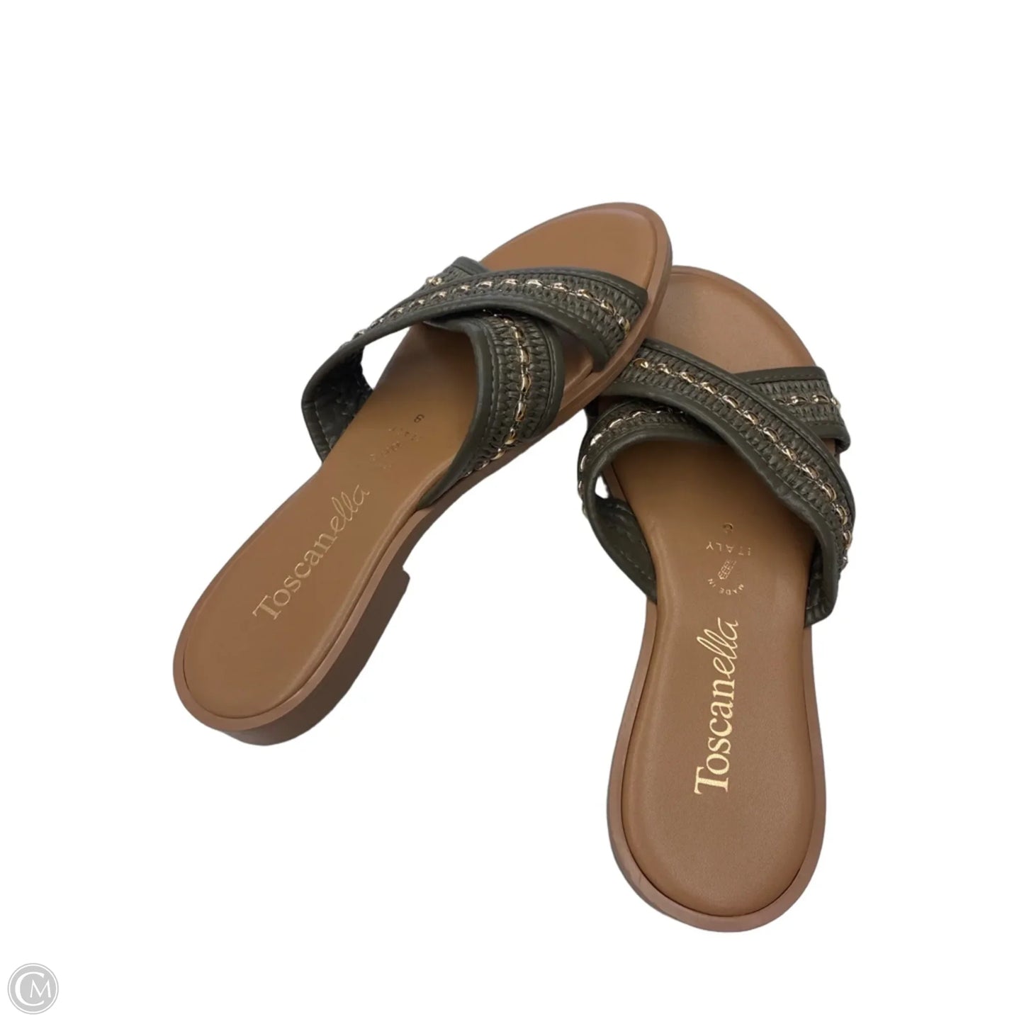 Sandals Flats By Toscanella In Green & Tan, Size: 8