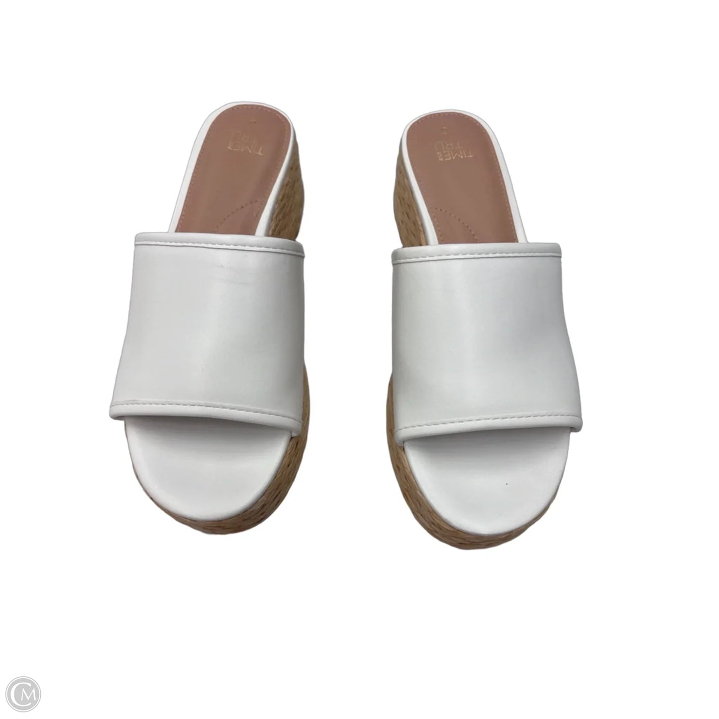 Sandals Heels Wedge By Time And Tru In Tan & White, Size: 8