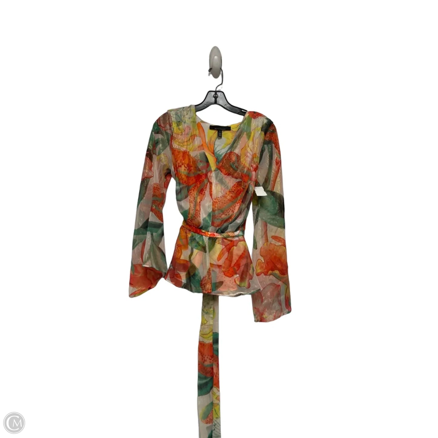 Top Long Sleeve By White House Black Market In Green & Orange, Size: S