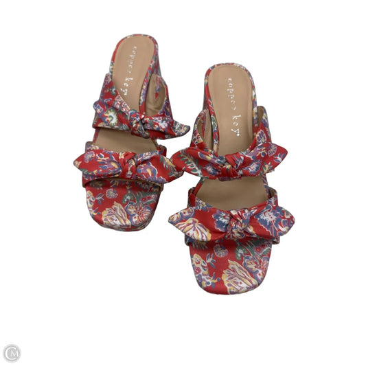 Sandals Heels Block By Copper Key In Red & Tan, Size: 8.5
