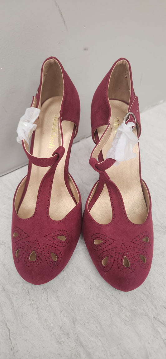 Red Shoes Heels Block Modcloth, Size 7