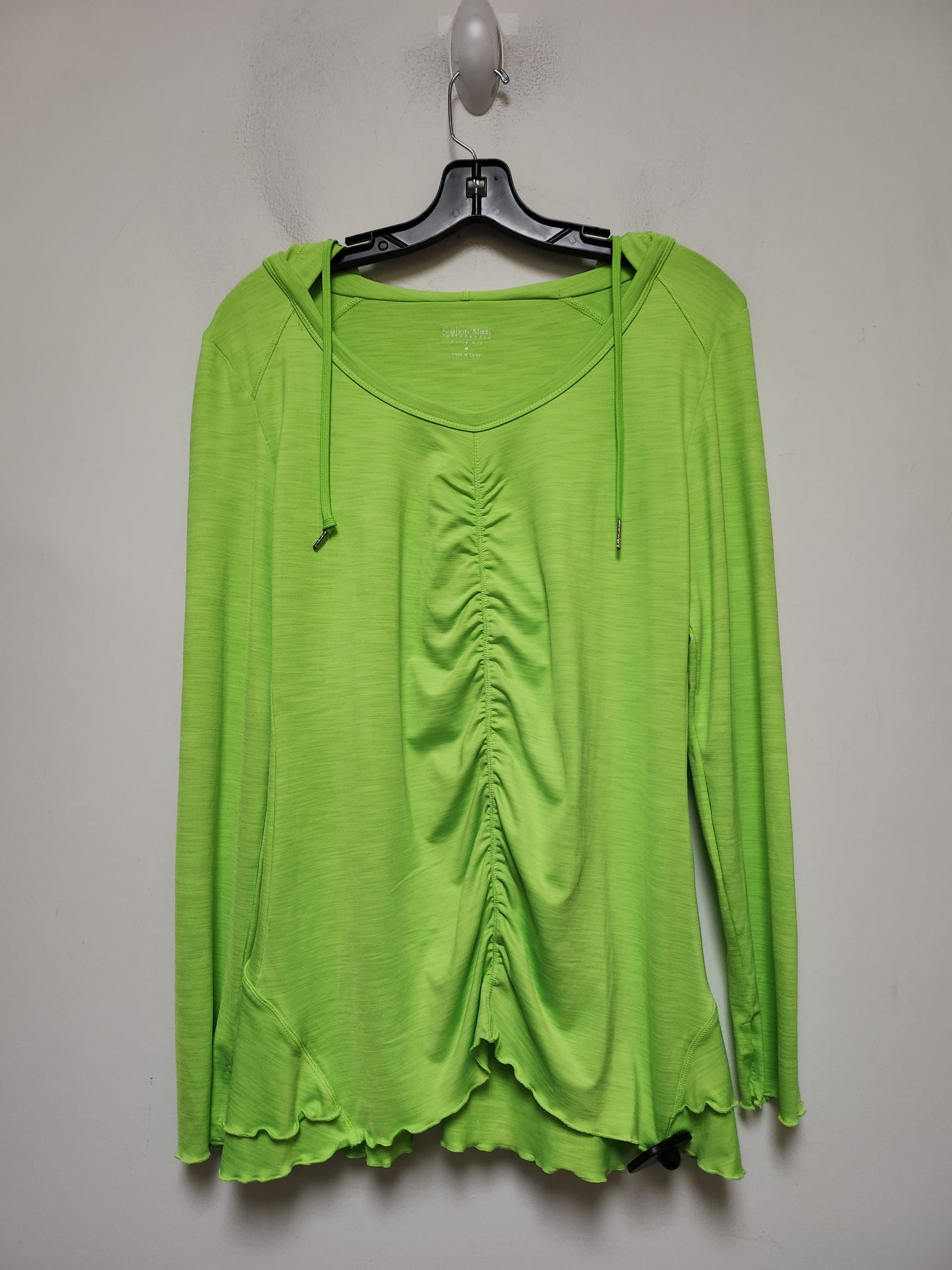Green Athletic Top Long Sleeve Hoodie Calvin Klein Performance, Size M