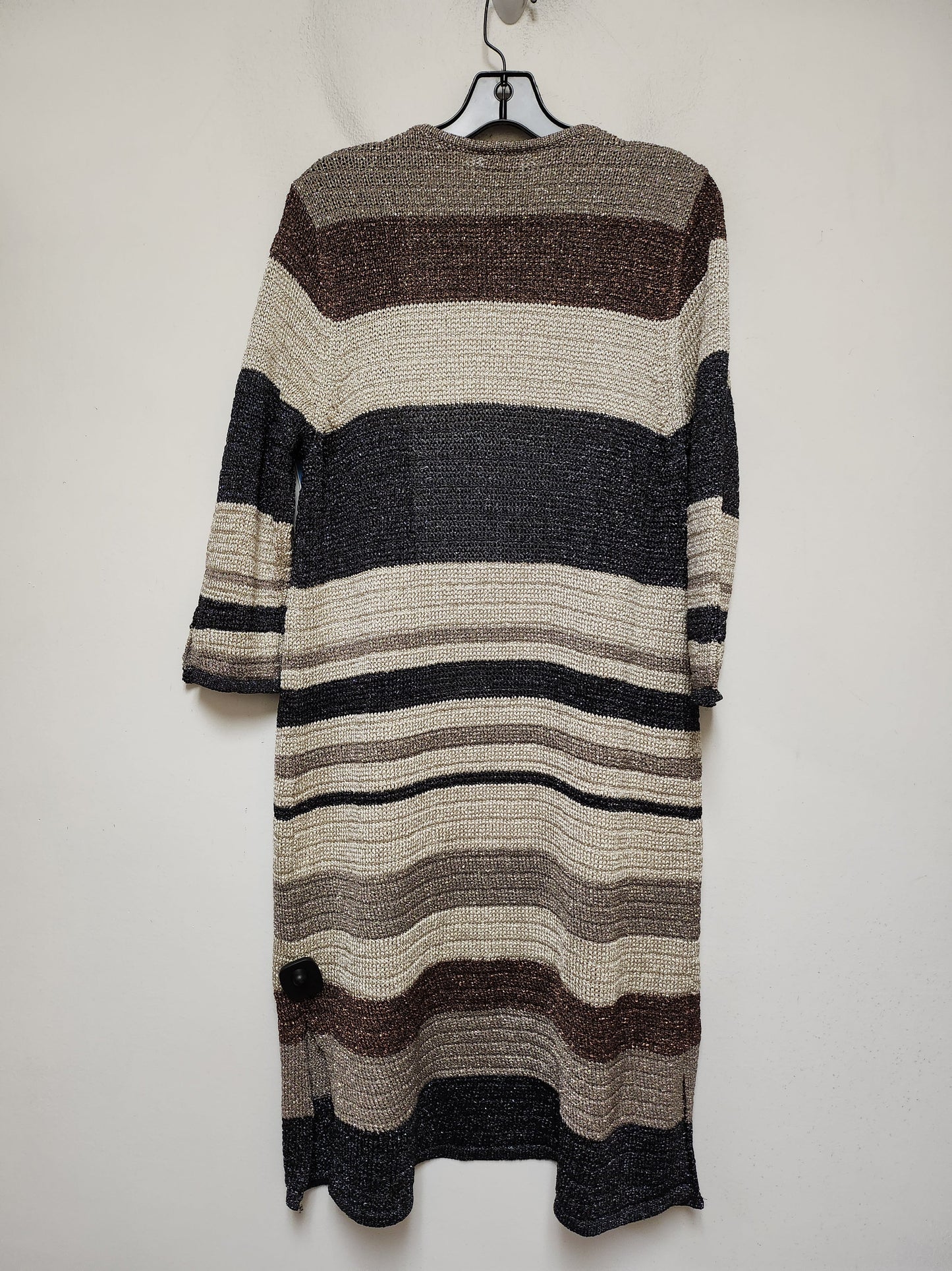 Sweater Cardigan By Chicos In Striped Pattern, Size: L