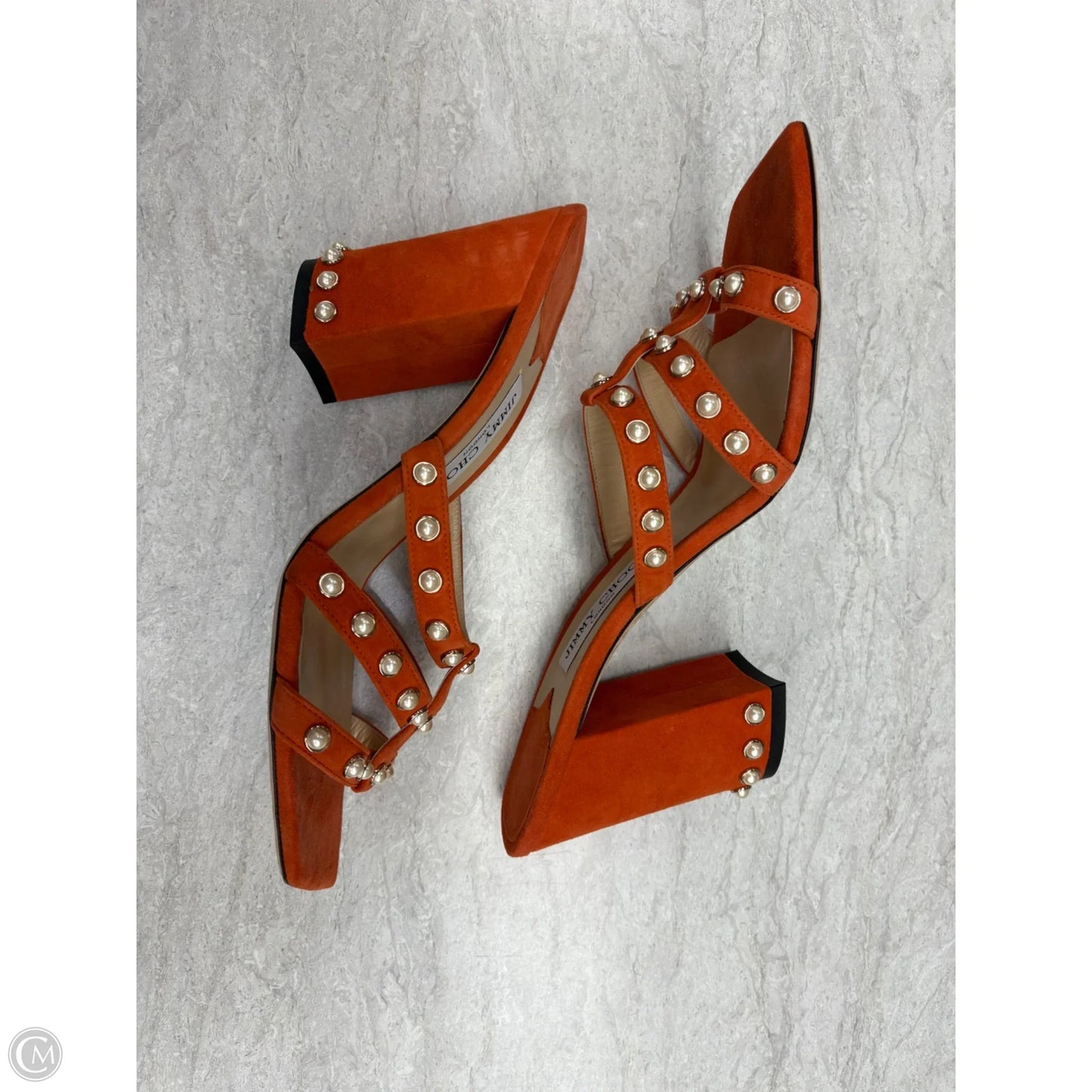 Sandals Luxury Designer By Jimmy Choo In Orange, Size: 12
