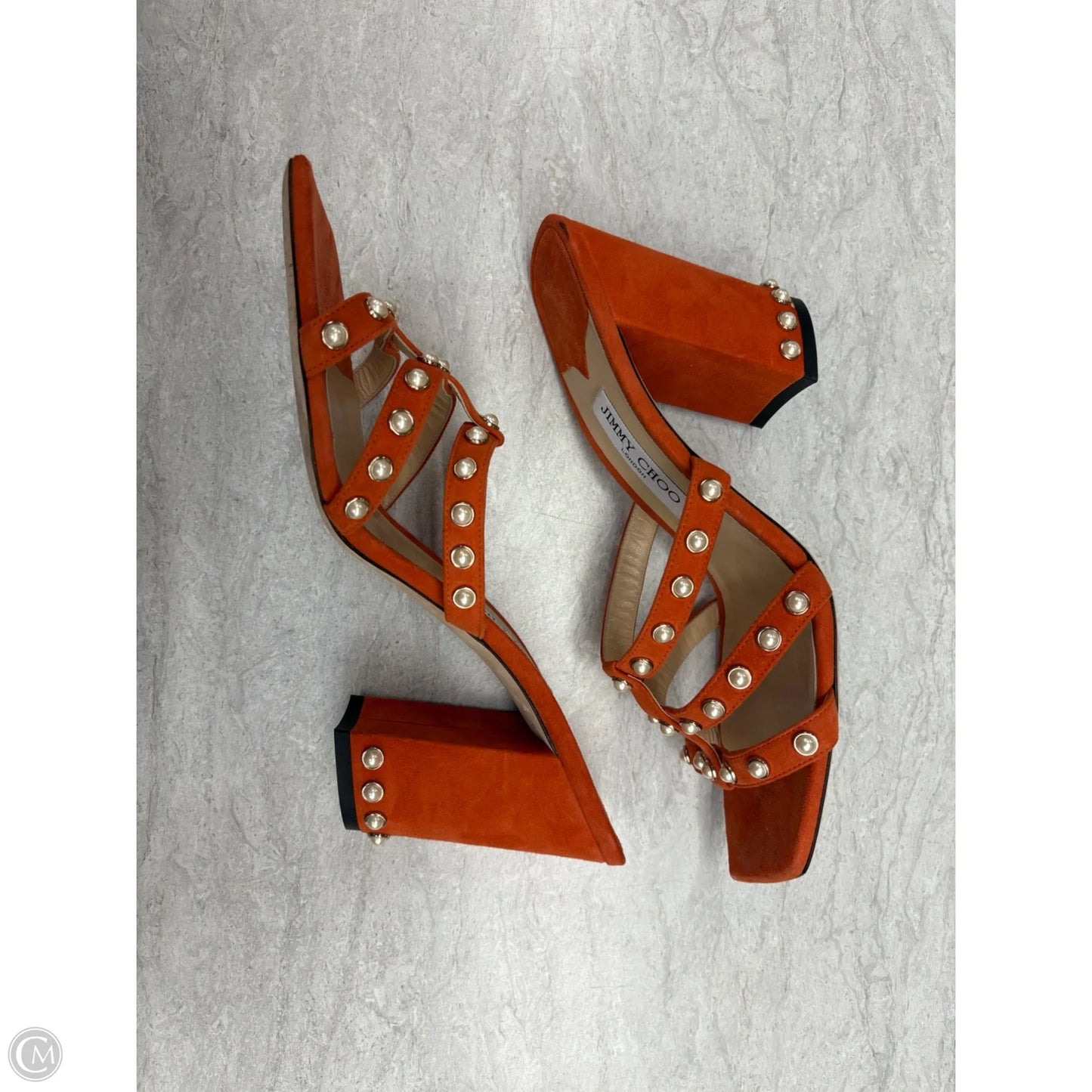 Sandals Luxury Designer By Jimmy Choo In Orange, Size: 12
