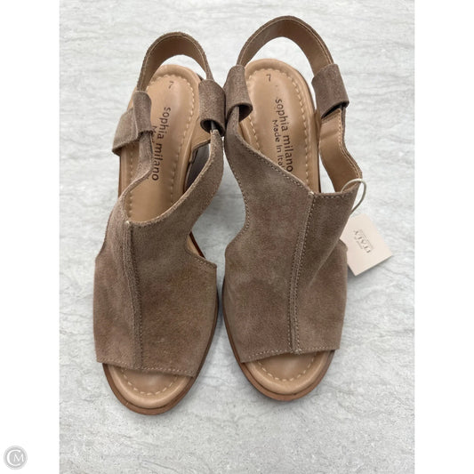 Sandals Heels Wedge By Clothes Mentor In Tan, Size: 7