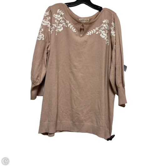 Top Long Sleeve By Clothes Mentor In Tan, Size: 2x
