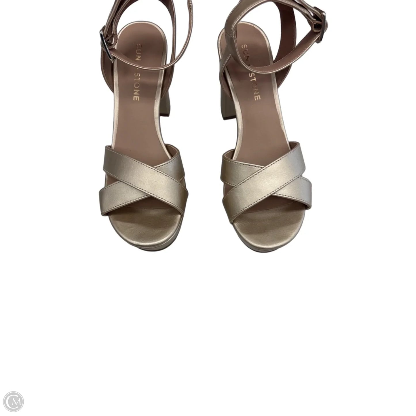 Sandals Heels Block By Clothes Mentor In Gold, Size: 6.5