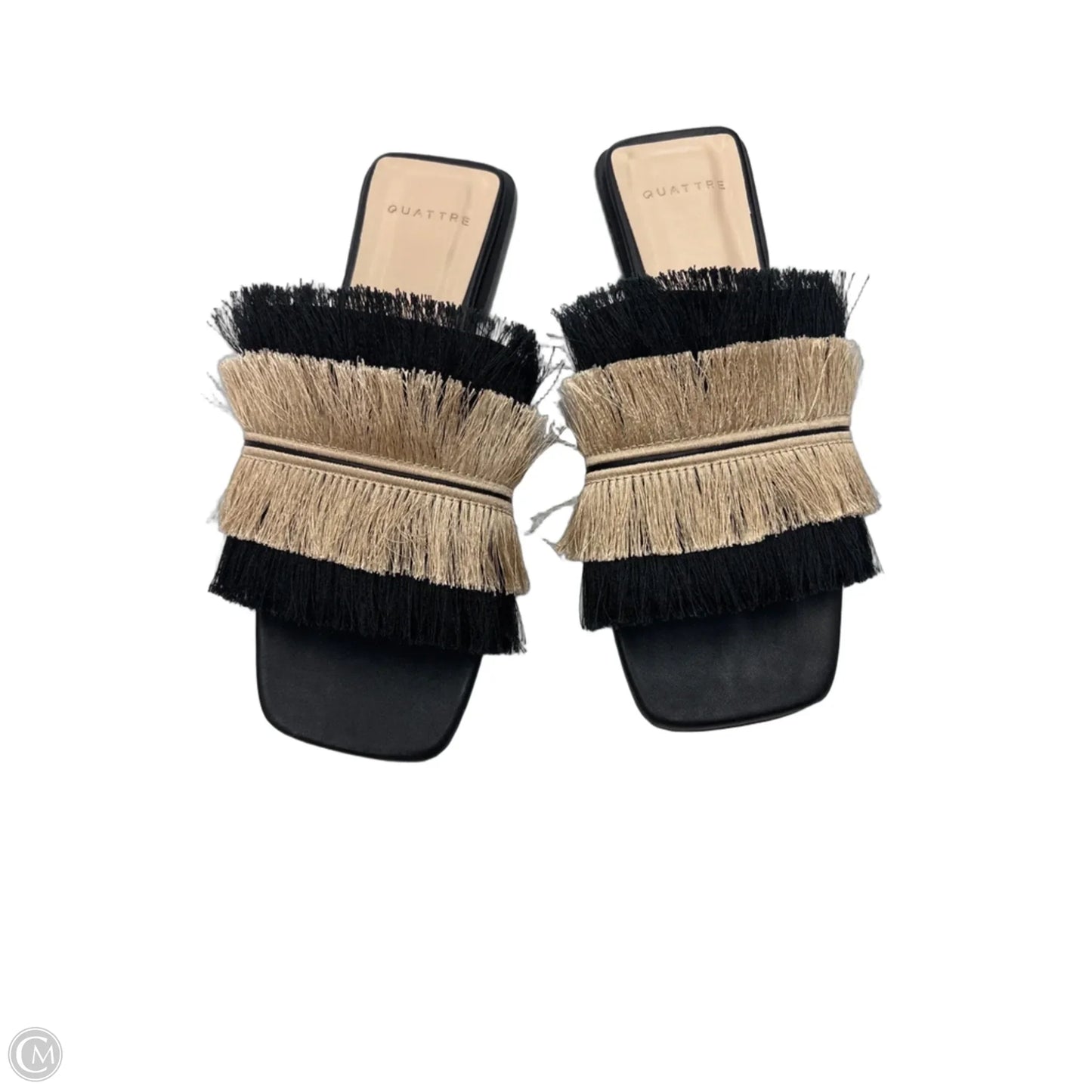 Sandals Flats By Clothes Mentor In Black & Gold, Size: 8