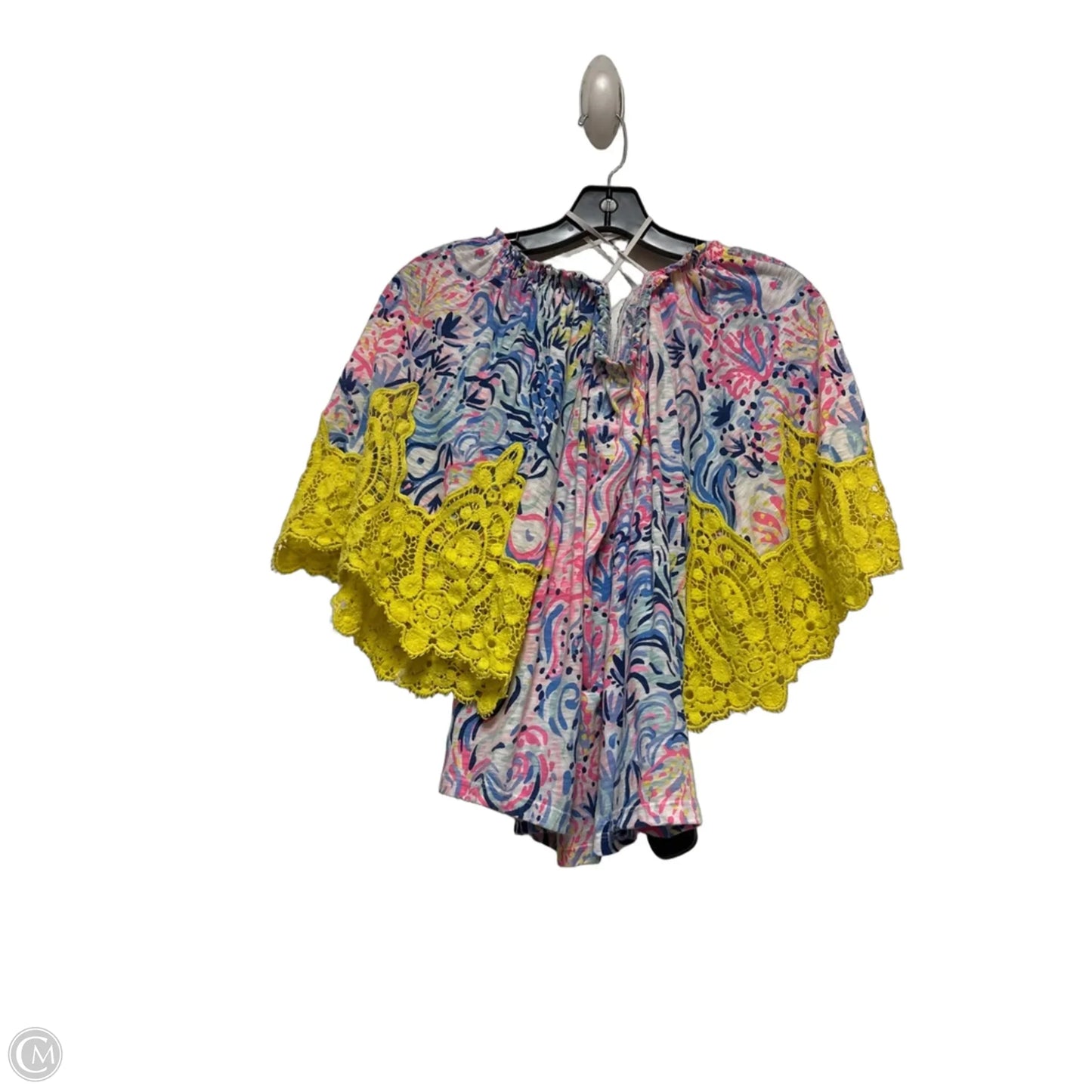 Top Short Sleeve Designer By Lilly Pulitzer In Blue & Pink, Size: M