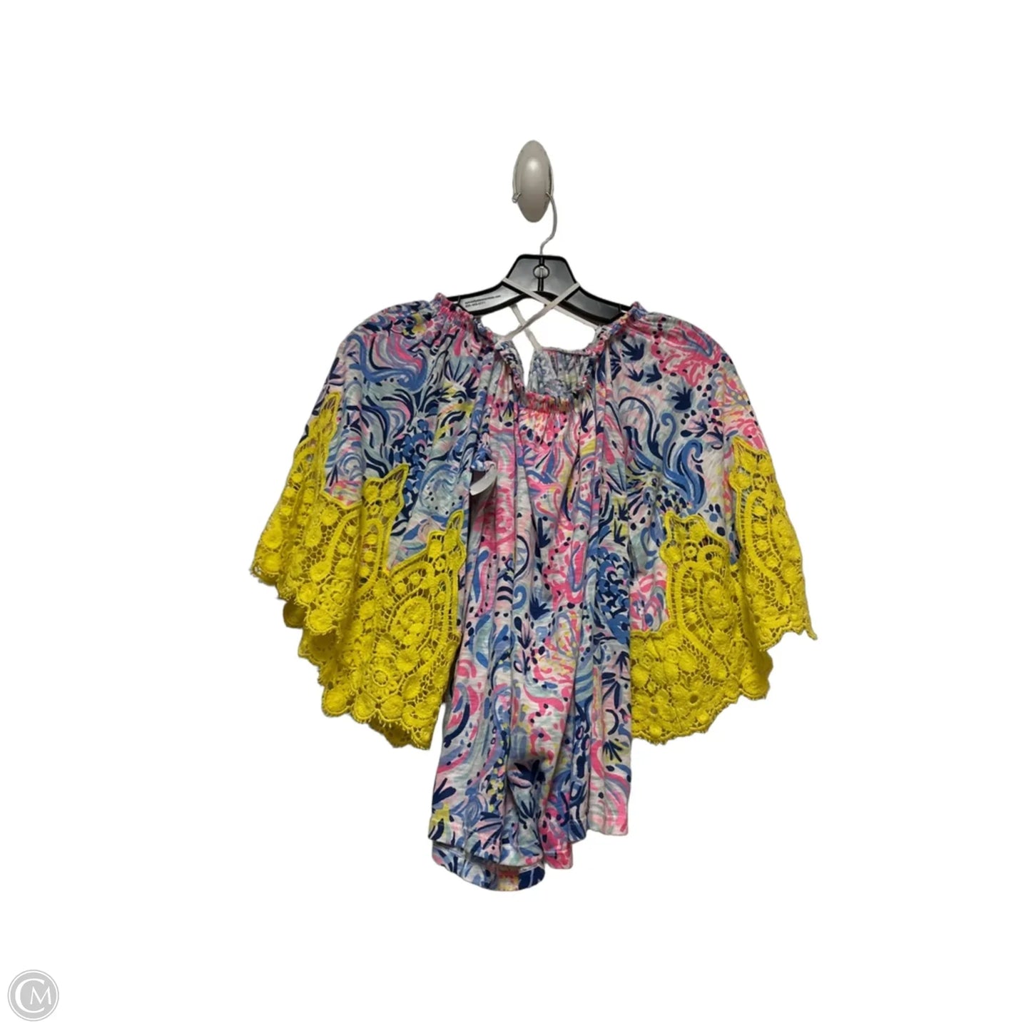 Top Short Sleeve Designer By Lilly Pulitzer In Blue & Pink, Size: M