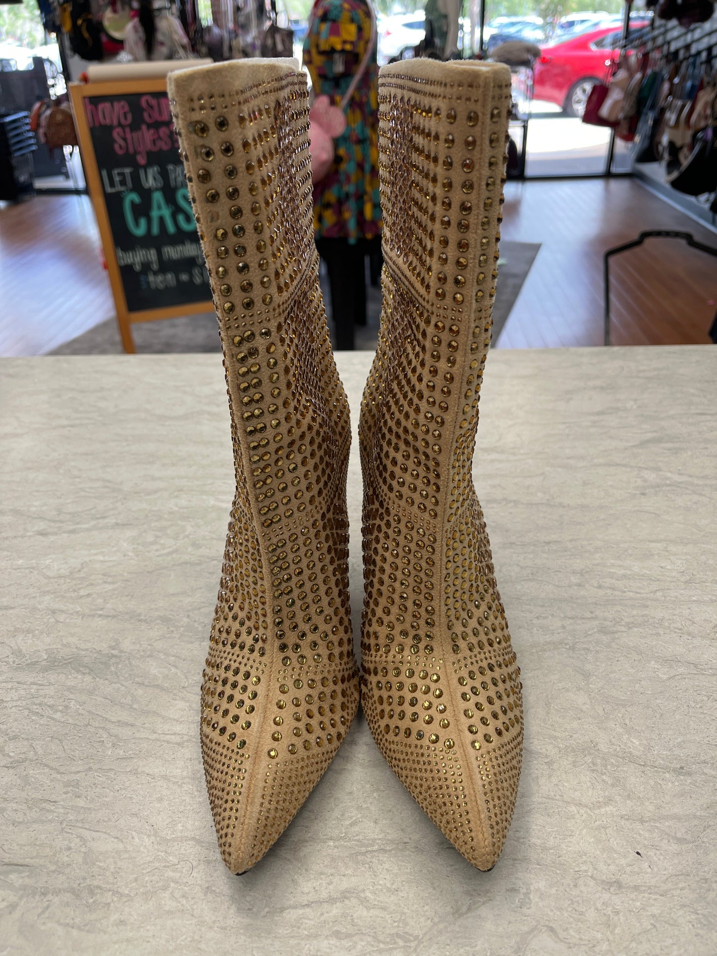 Gold Boots Ankle Heels Clothes Mentor, Size 8