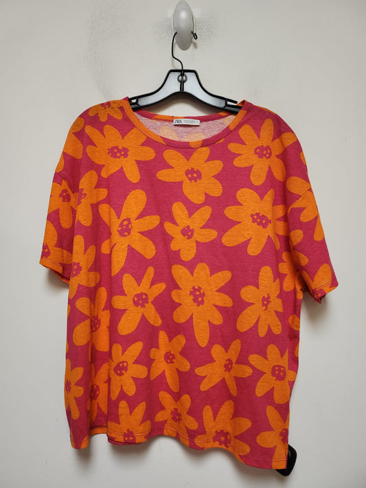 Floral Print Top Short Sleeve Basic Zara, Size L